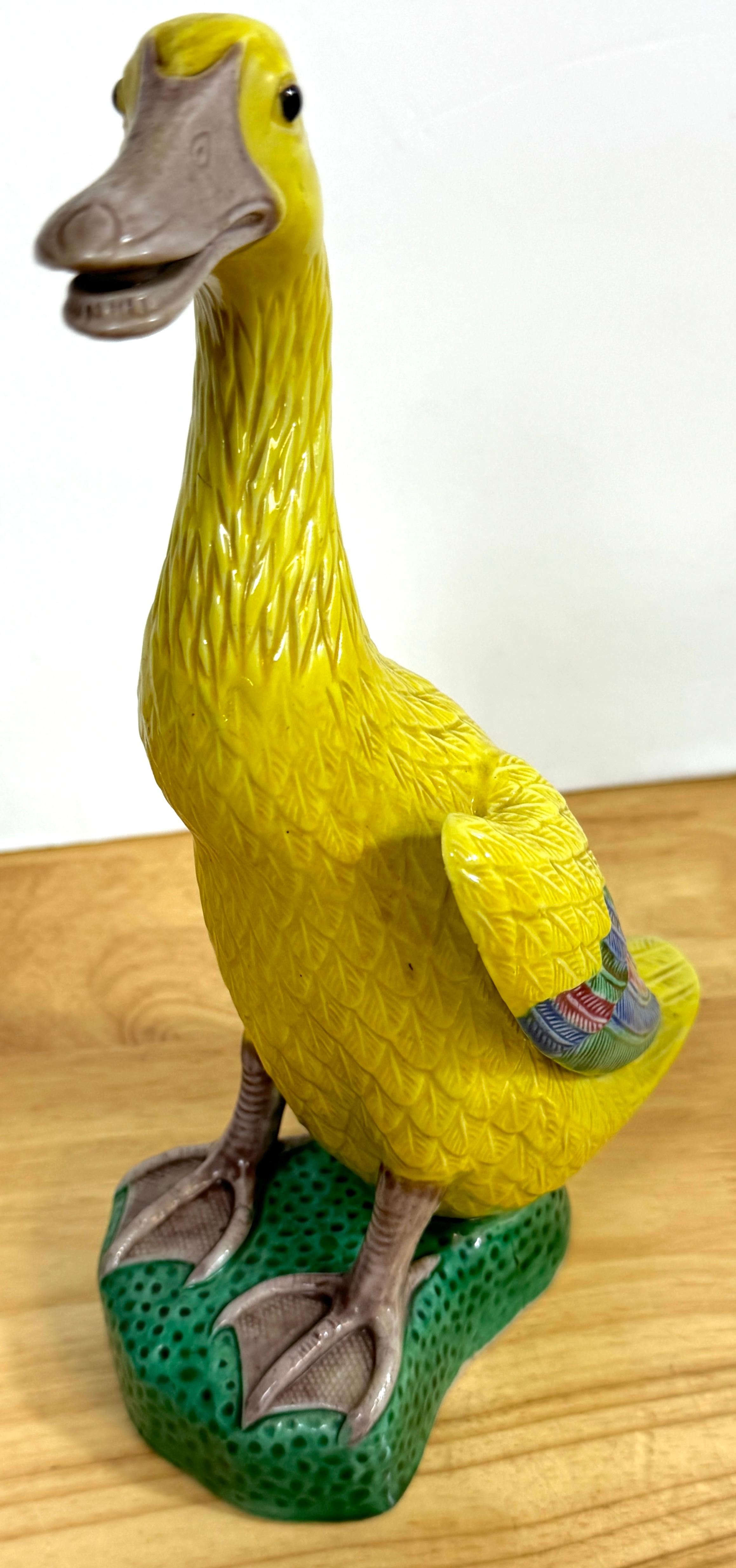Pair of Large Chinese Export Porcelain Figures of Yellow Ducks 6