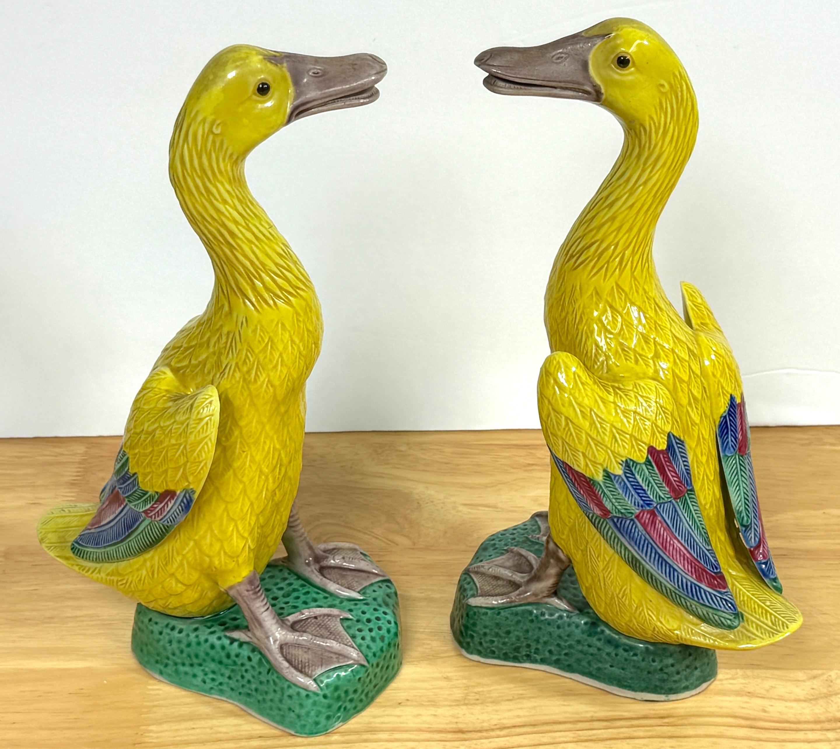 20th Century Pair of Large Chinese Export Porcelain Figures of Yellow Ducks