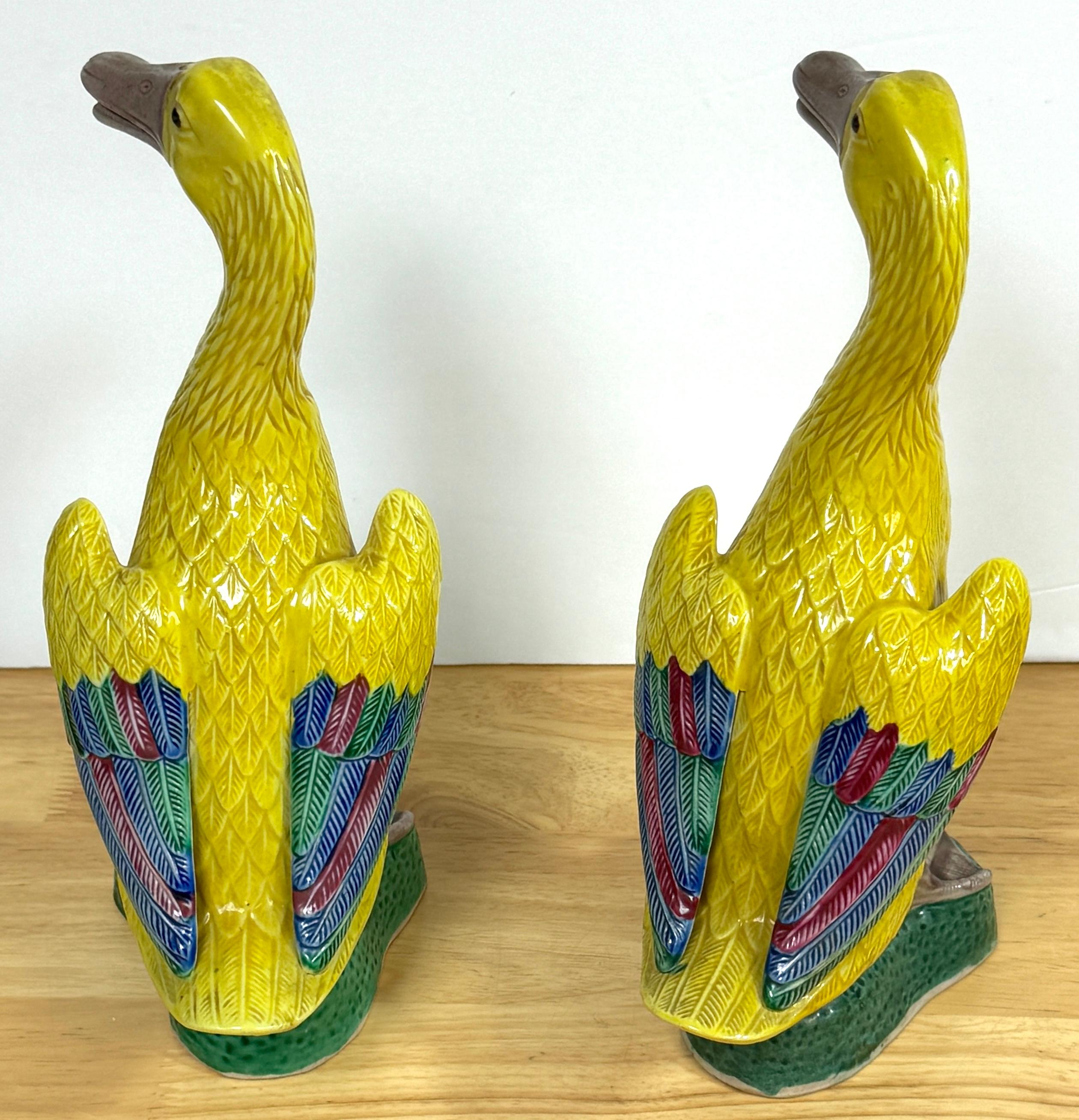 Pair of Large Chinese Export Porcelain Figures of Yellow Ducks 1