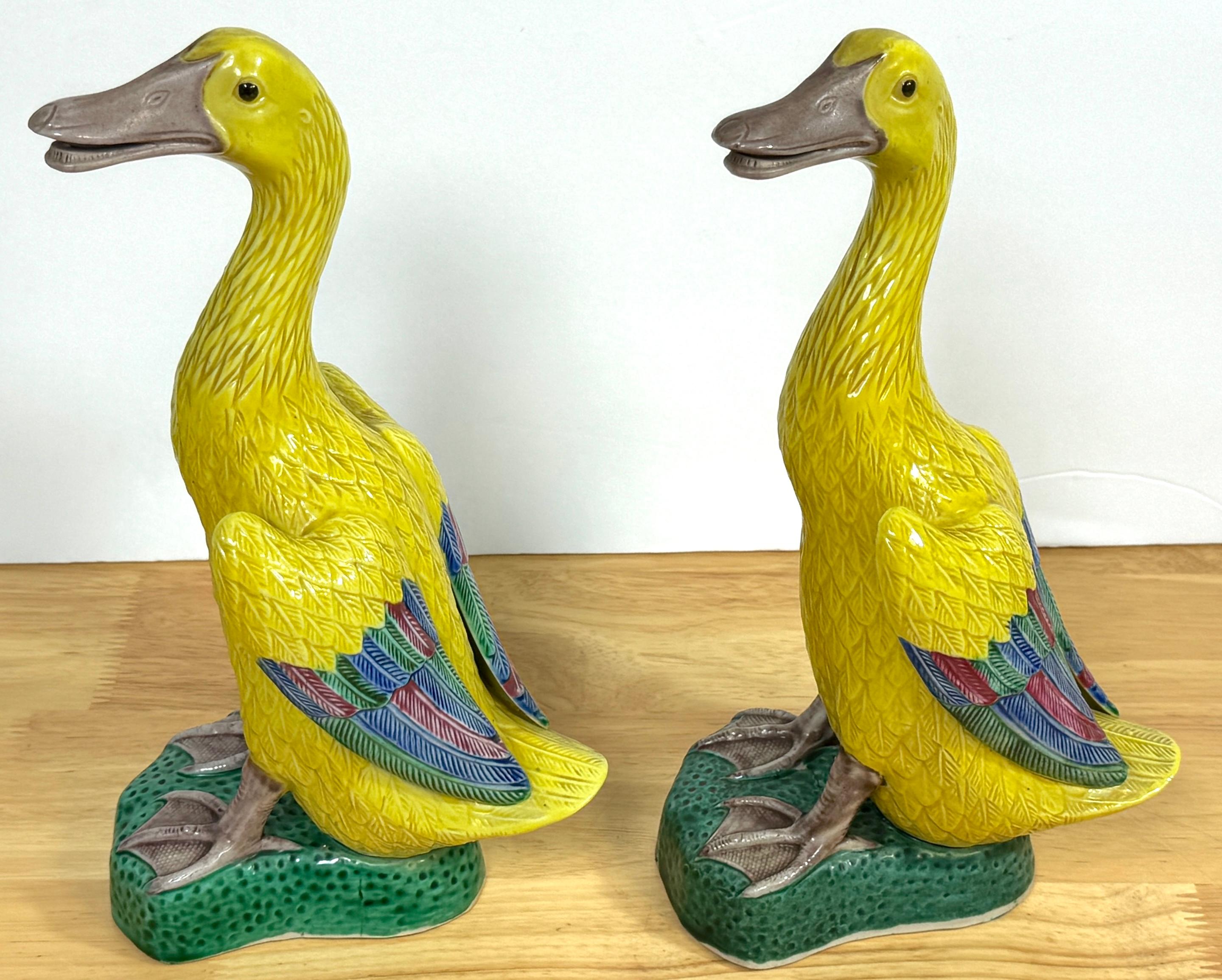Pair of Large Chinese Export Porcelain Figures of Yellow Ducks 2