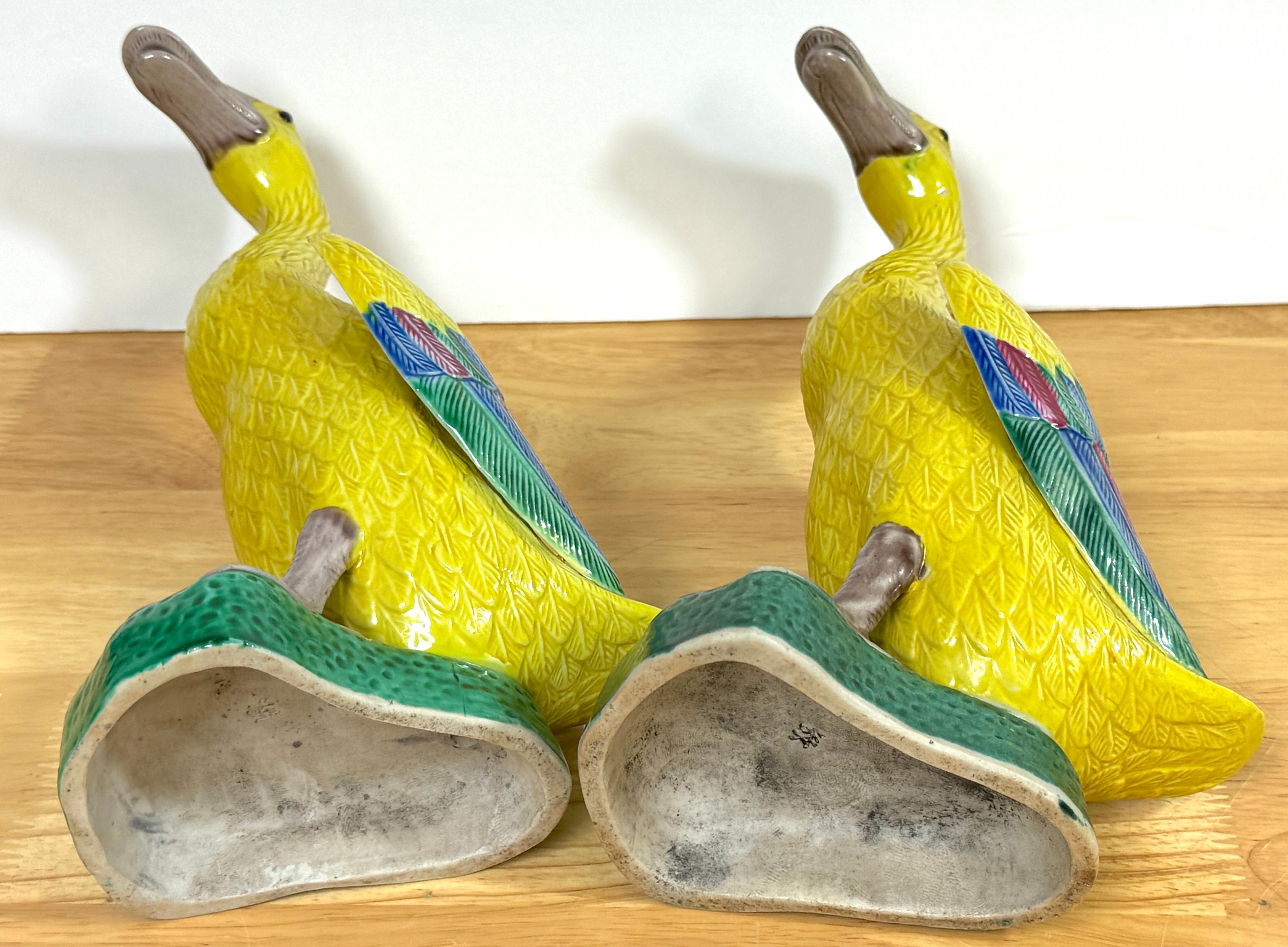 Pair of Large Chinese Export Porcelain Figures of Yellow Ducks 3