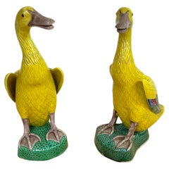Pair of Large Chinese Export Porcelain Figures of Yellow Ducks