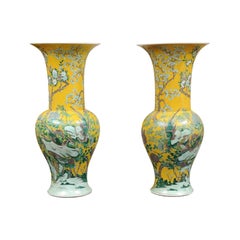 Pair of Large Chinese Export Yellow Vases, circa 1875-1908