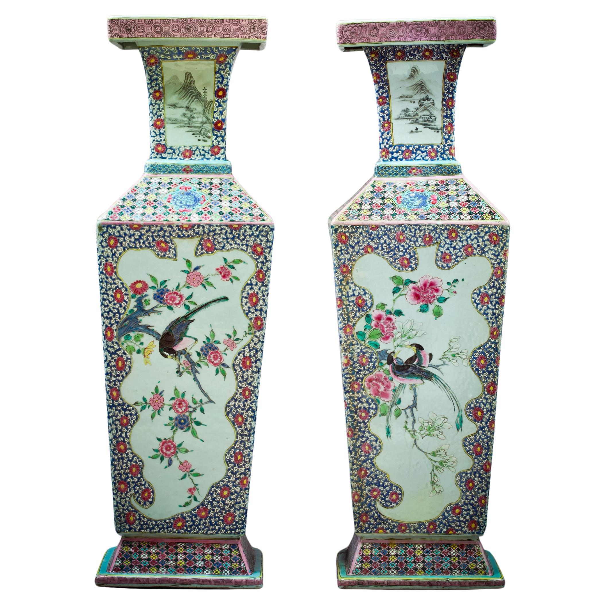 Pair of Large Chinese Famille Rose Vases, circa 1770