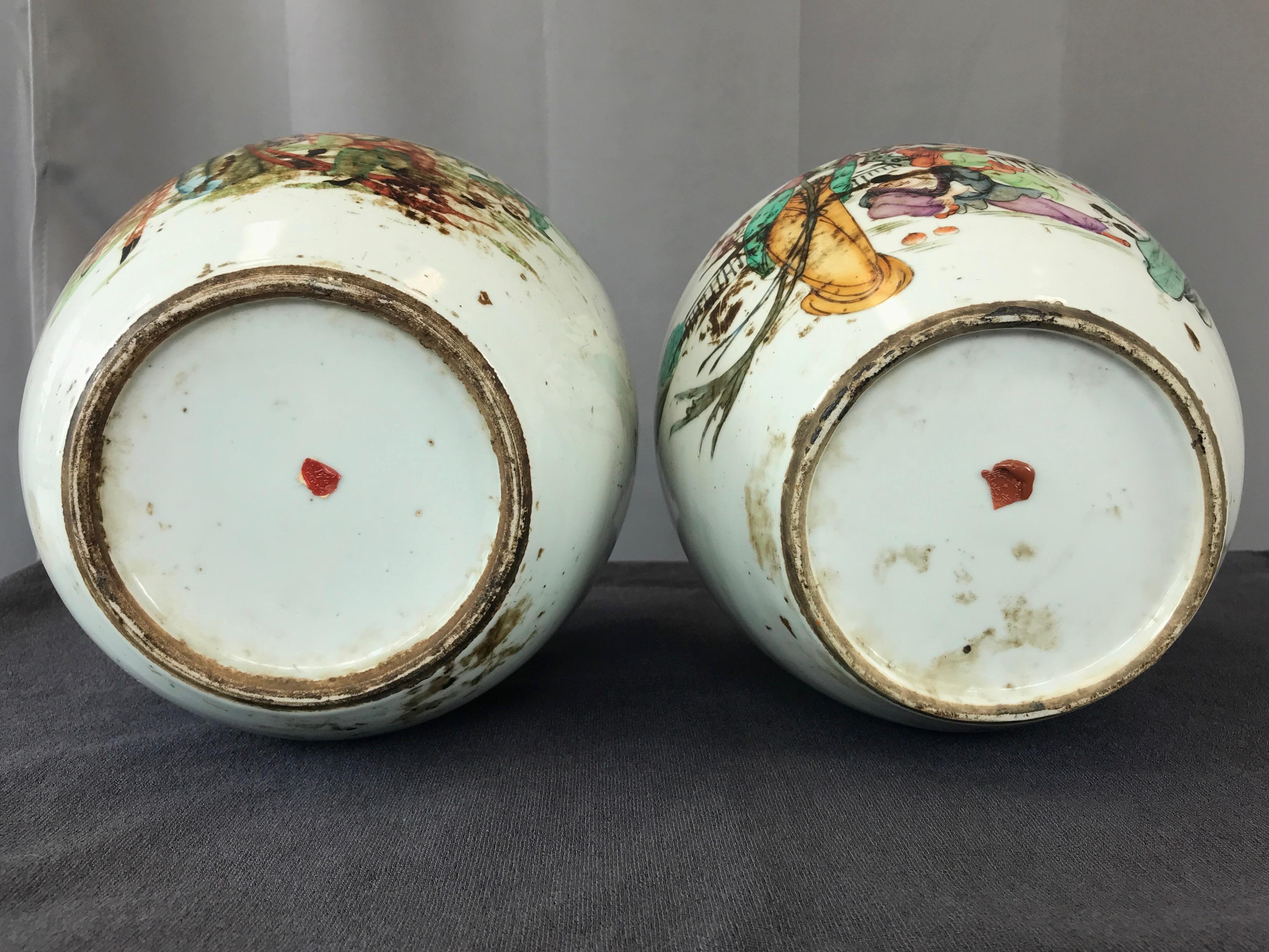 Pair of Large Chinese Famille Verte Porcelain Covered Vases, Late Qing Period 10