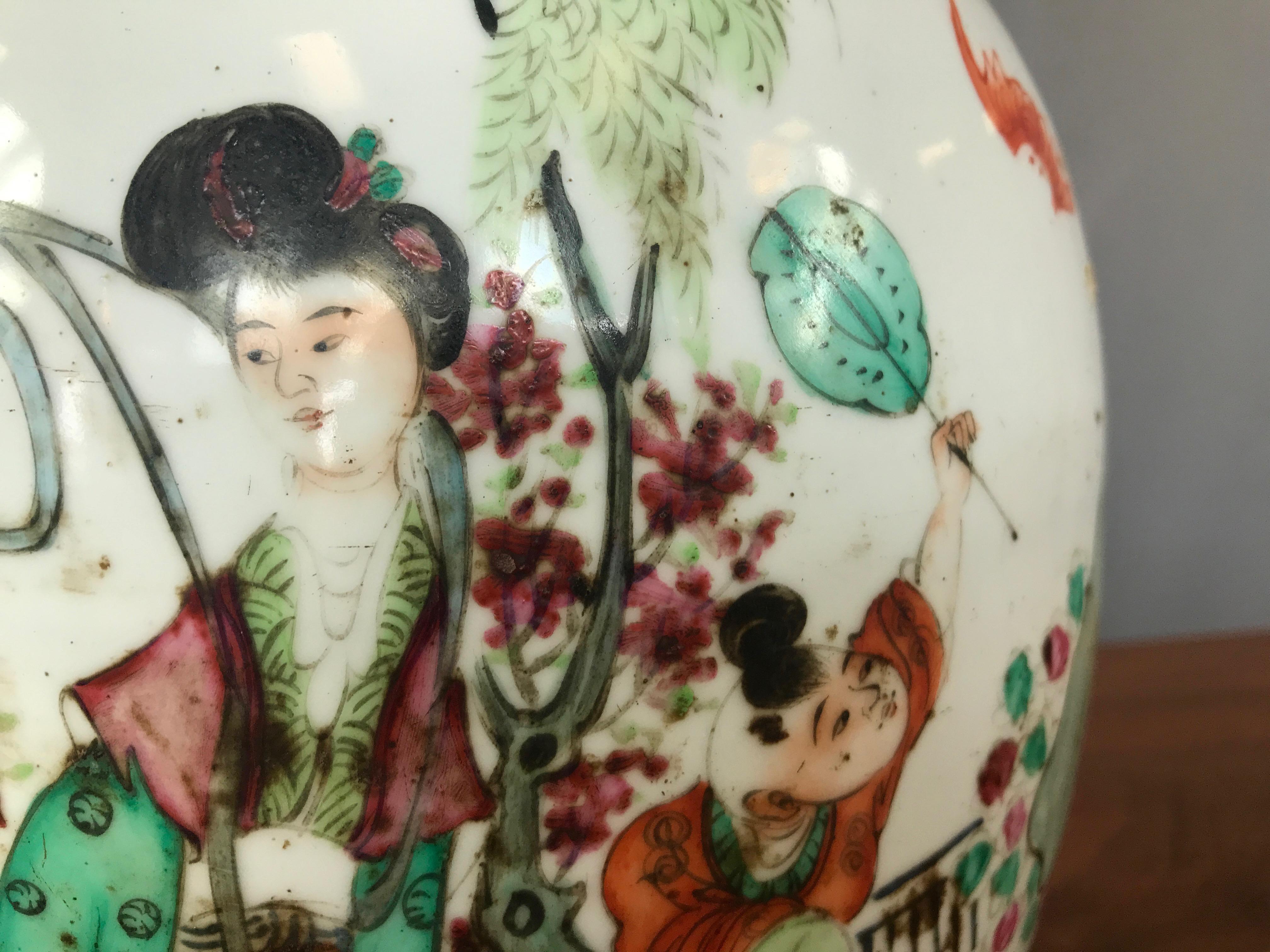 Pair of Large Chinese Famille Verte Porcelain Covered Vases, Late Qing Period 3