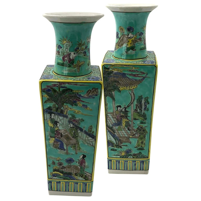 Pair Of Large Chinese Flower Vases For Sale At 1stdibs