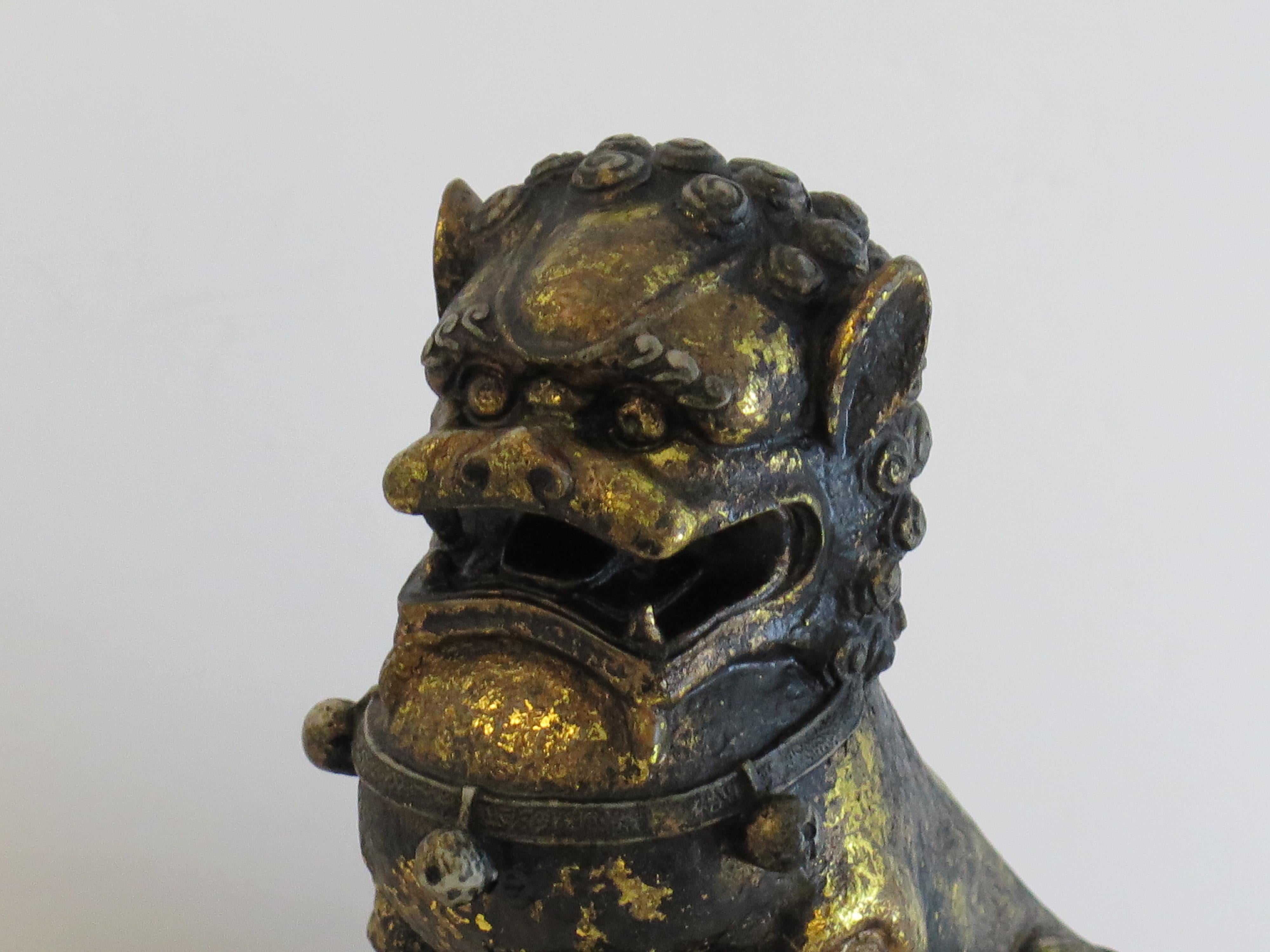 PAIR of Large Chinese Foo Dogs Gilded Metal with good detail, Circa 1920s For Sale 5