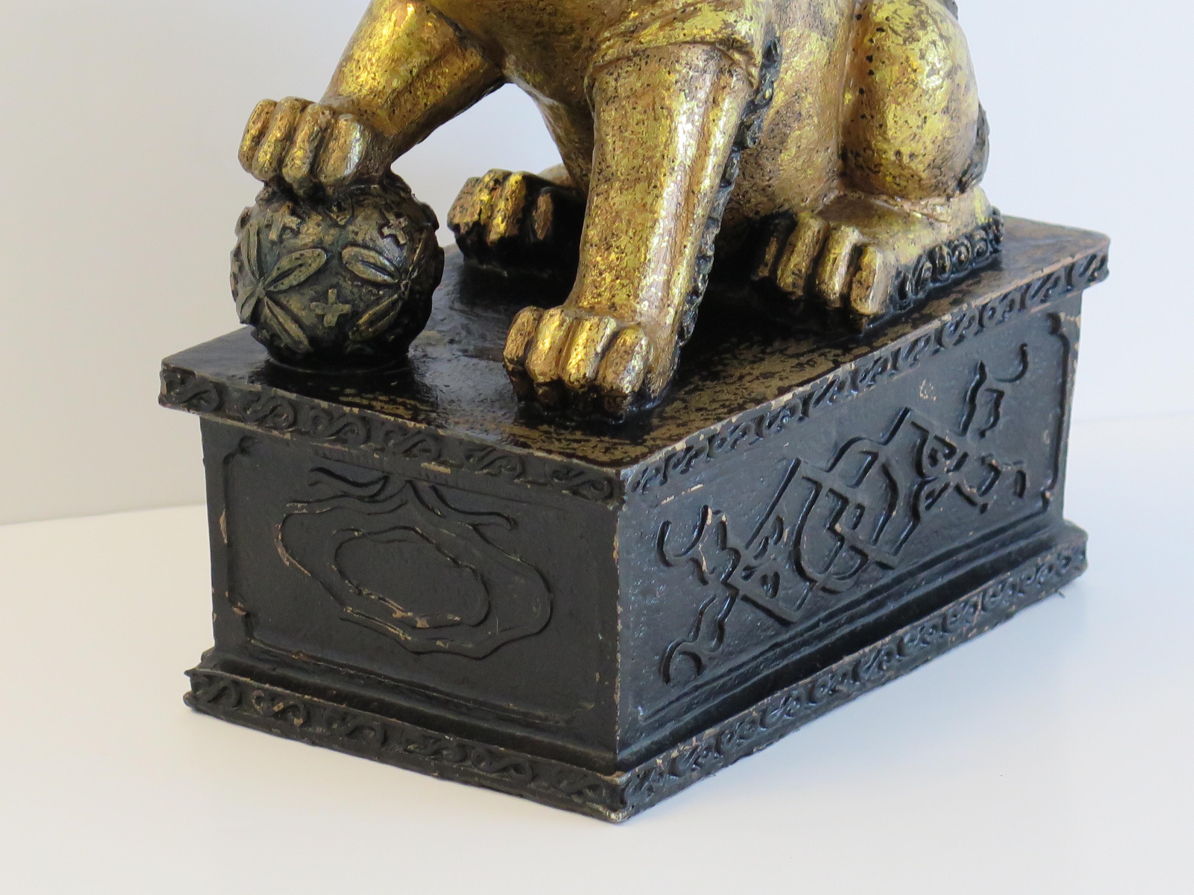PAIR of Large Chinese Foo Dogs Gilded Metal with good detail, Circa 1920s For Sale 7