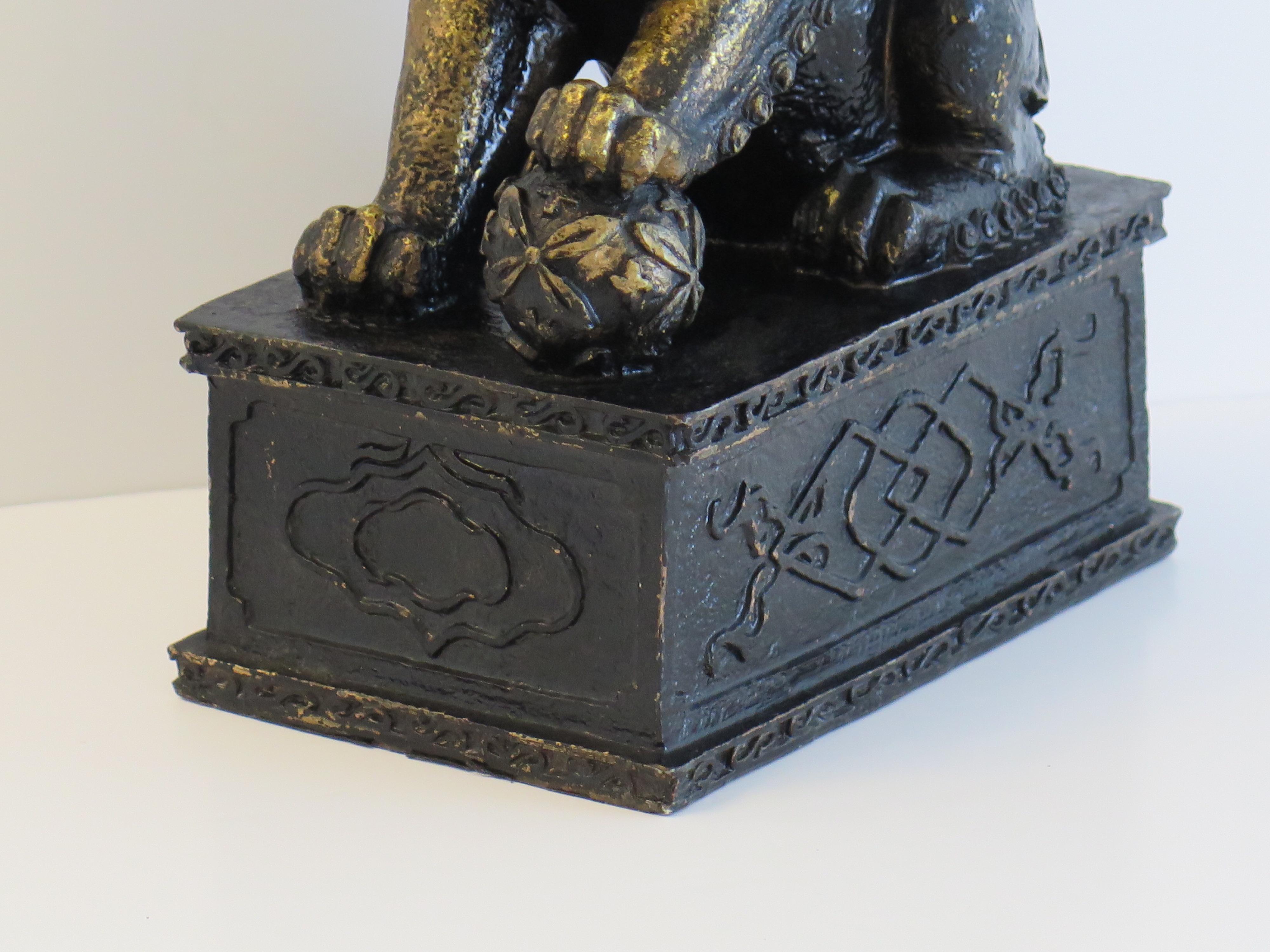 PAIR of Large Chinese Foo Dogs Gilded Metal with good detail, Circa 1920s For Sale 8