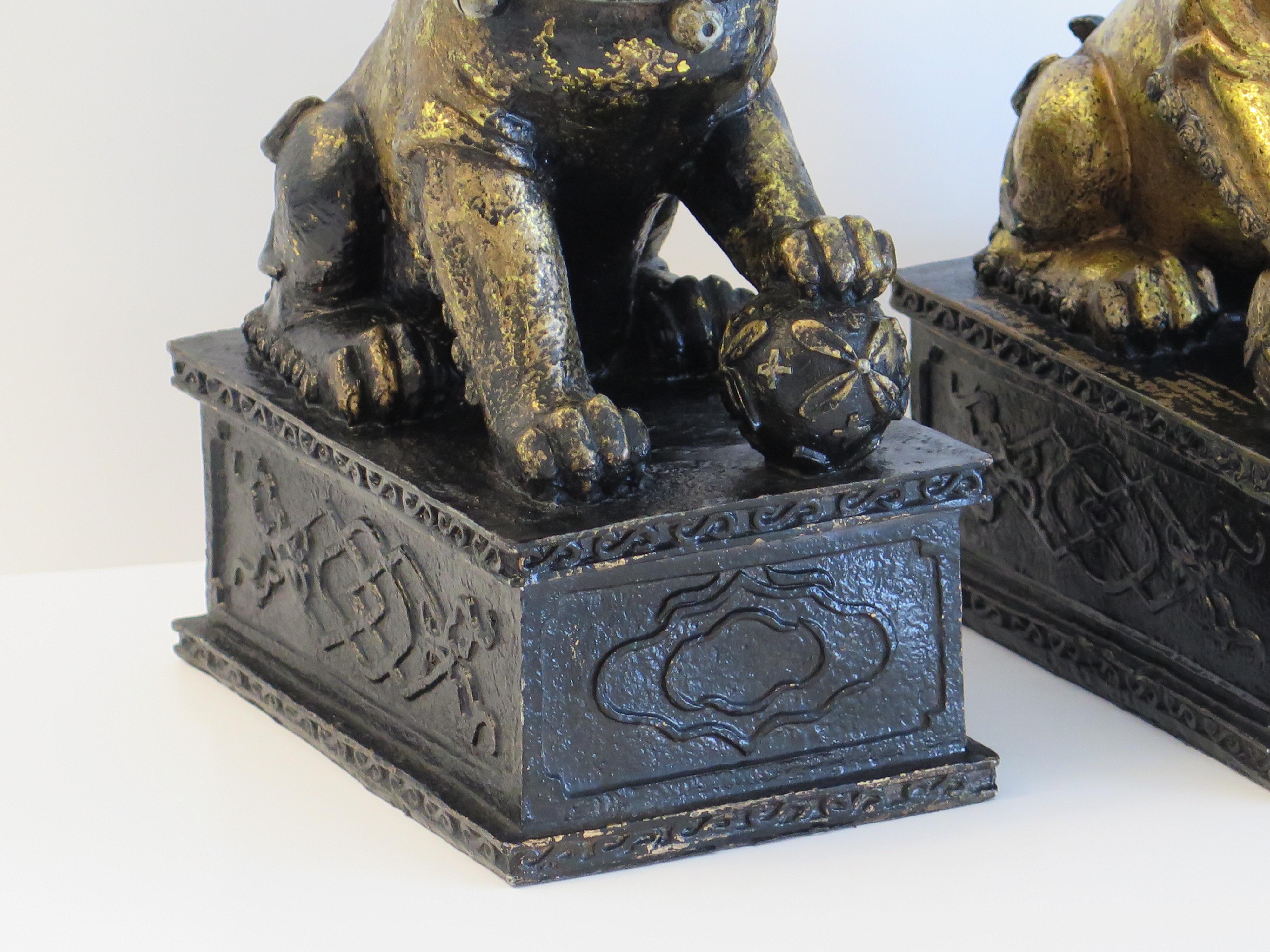 PAIR of Large Chinese Foo Dogs Gilded Metal with good detail, Circa 1920s For Sale 10