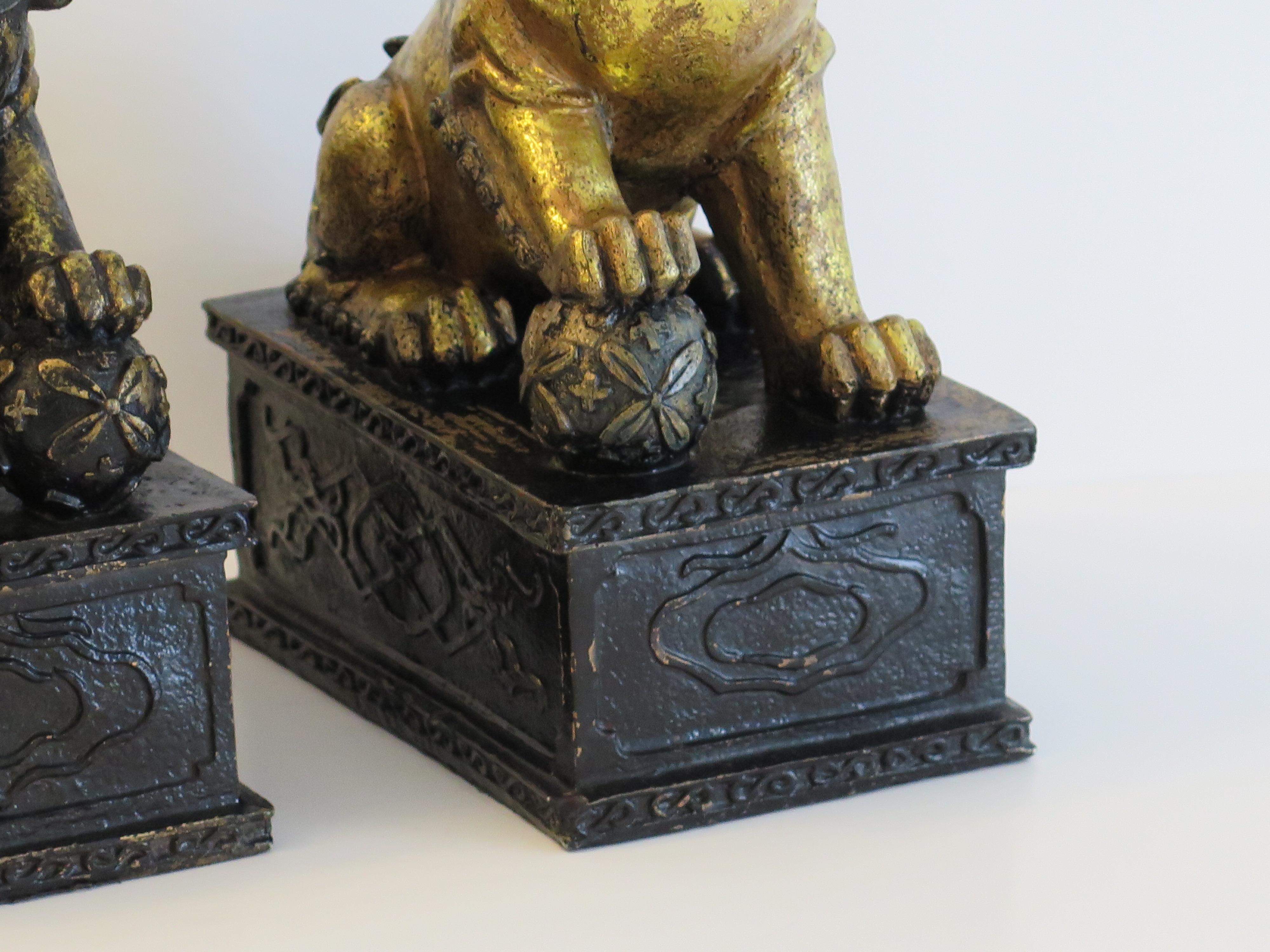 PAIR of Large Chinese Foo Dogs Gilded Metal with good detail, Circa 1920s For Sale 11