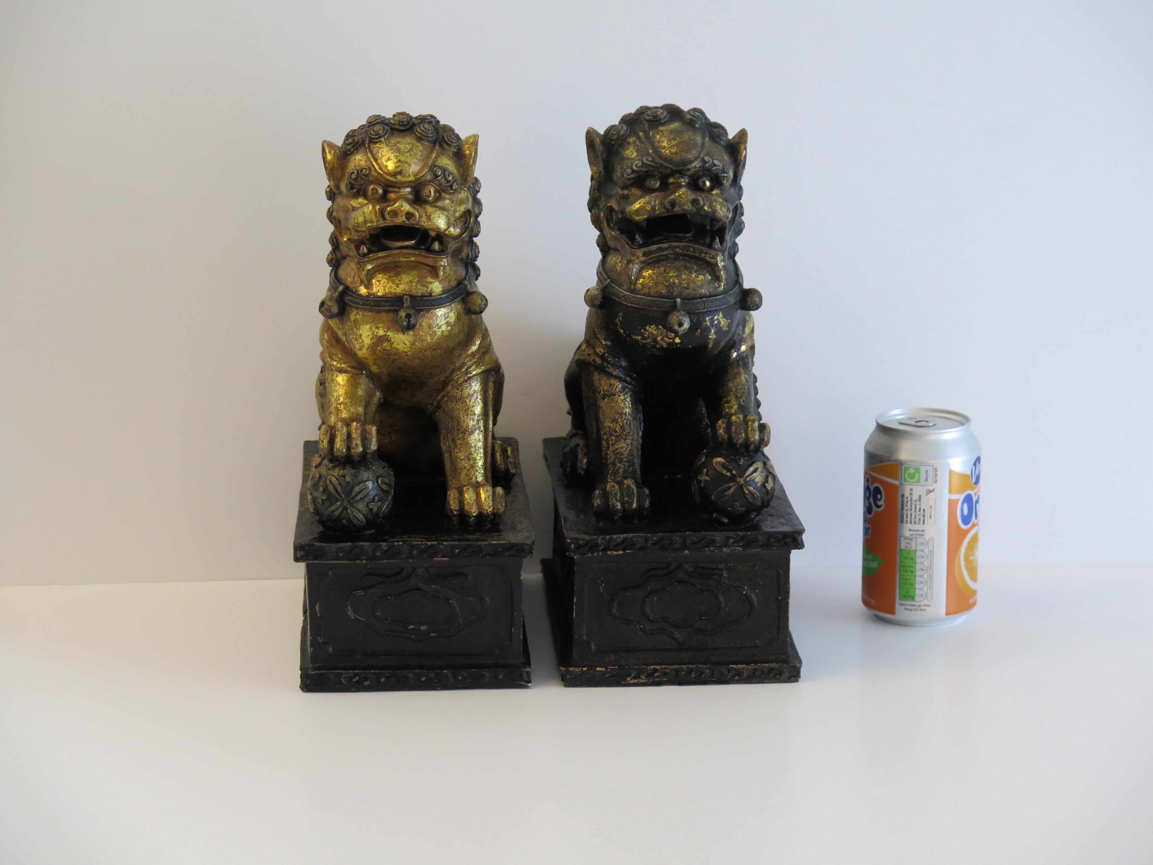 PAIR of Large Chinese Foo Dogs Gilded Metal with good detail, Circa 1920s For Sale 13