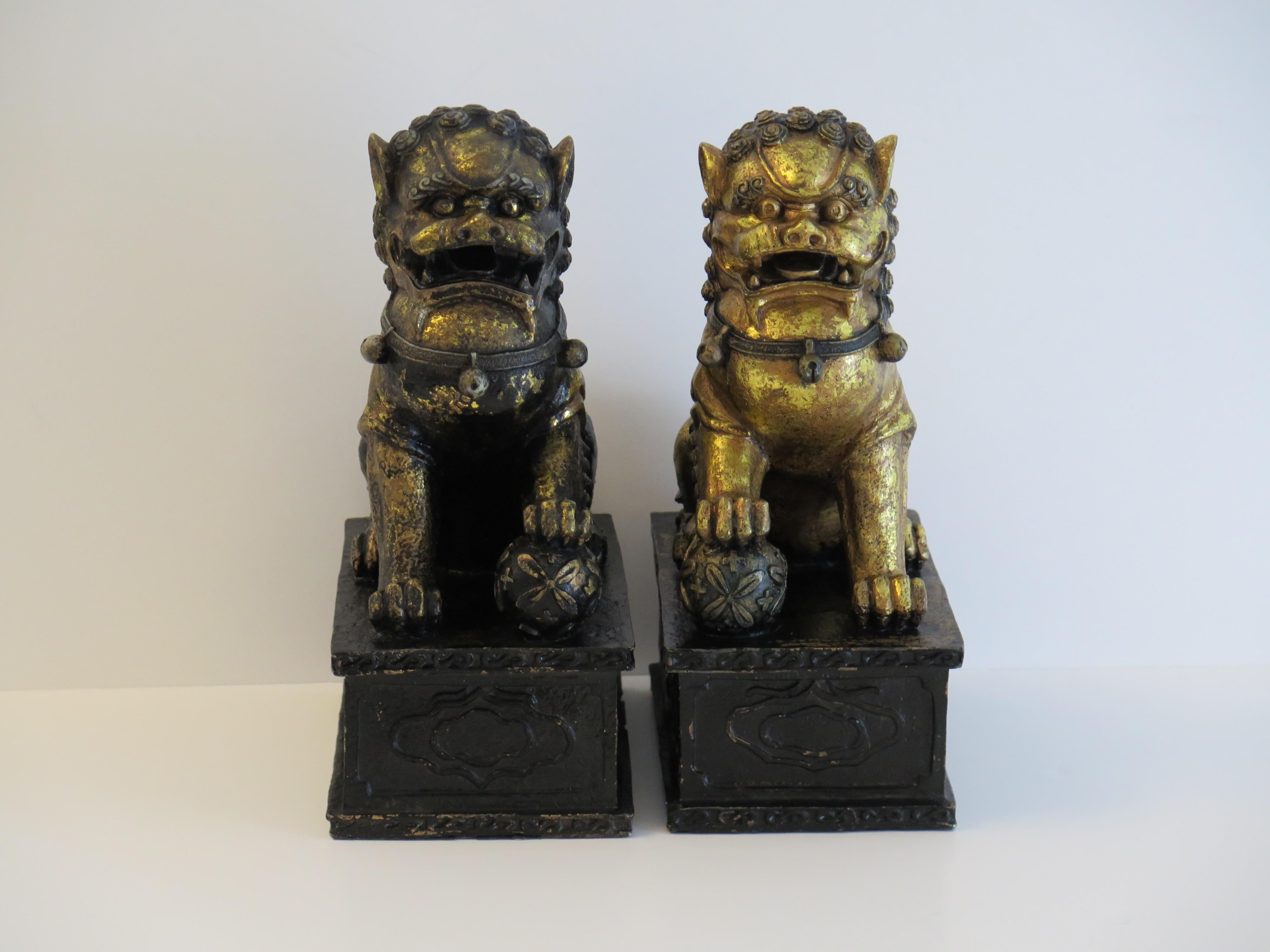 PAIR of Large Chinese Foo Dogs Gilded Metal with good detail, Circa 1920s In Good Condition For Sale In Lincoln, Lincolnshire