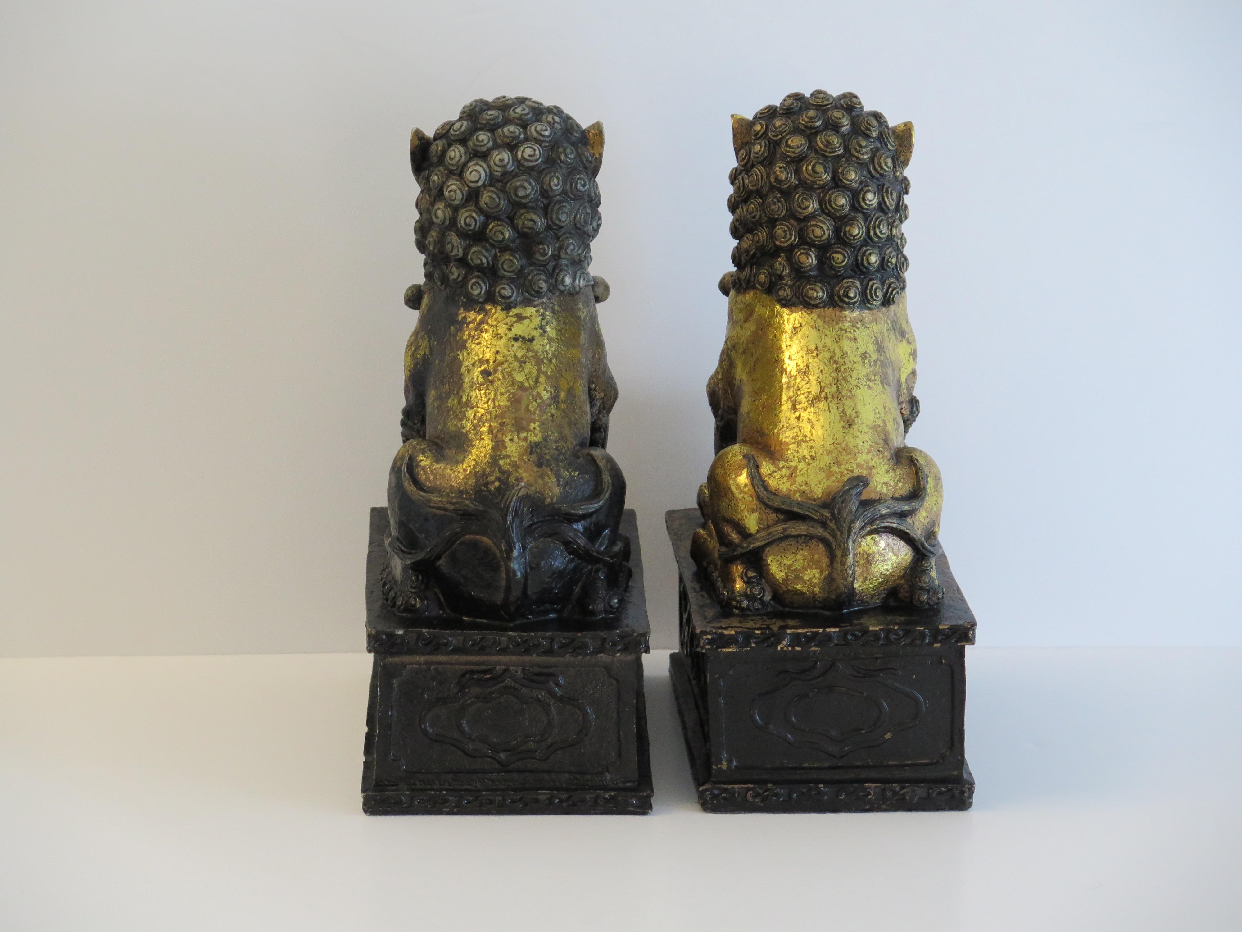 20th Century PAIR of Large Chinese Foo Dogs Gilded Metal with good detail, Circa 1920s For Sale