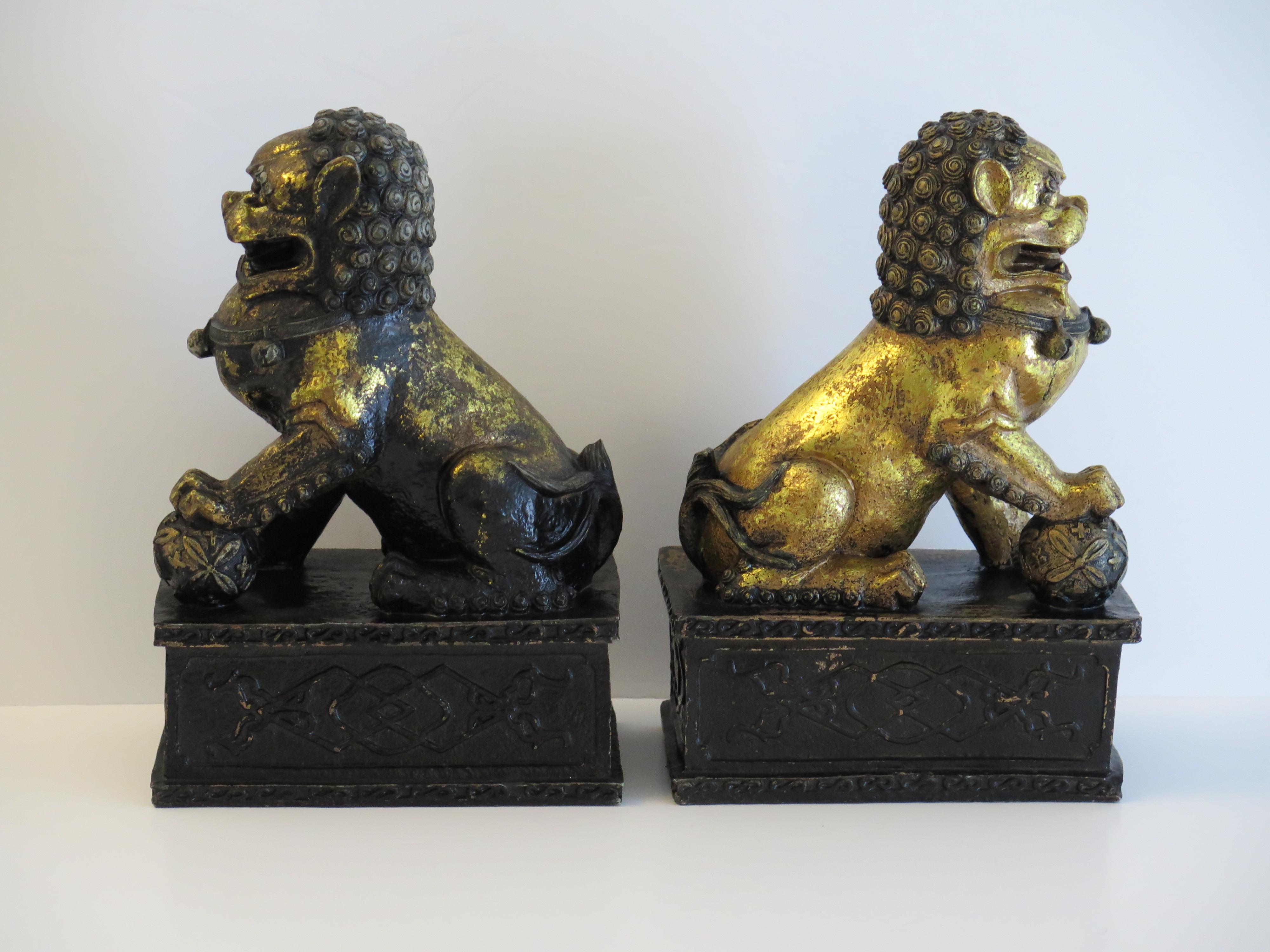 PAIR of Large Chinese Foo Dogs Gilded Metal with good detail, Circa 1920s For Sale 2