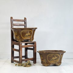 Large Chinese Glazed Terracotta Planters, Urns, Mid-20th Century, Garden Outdoor