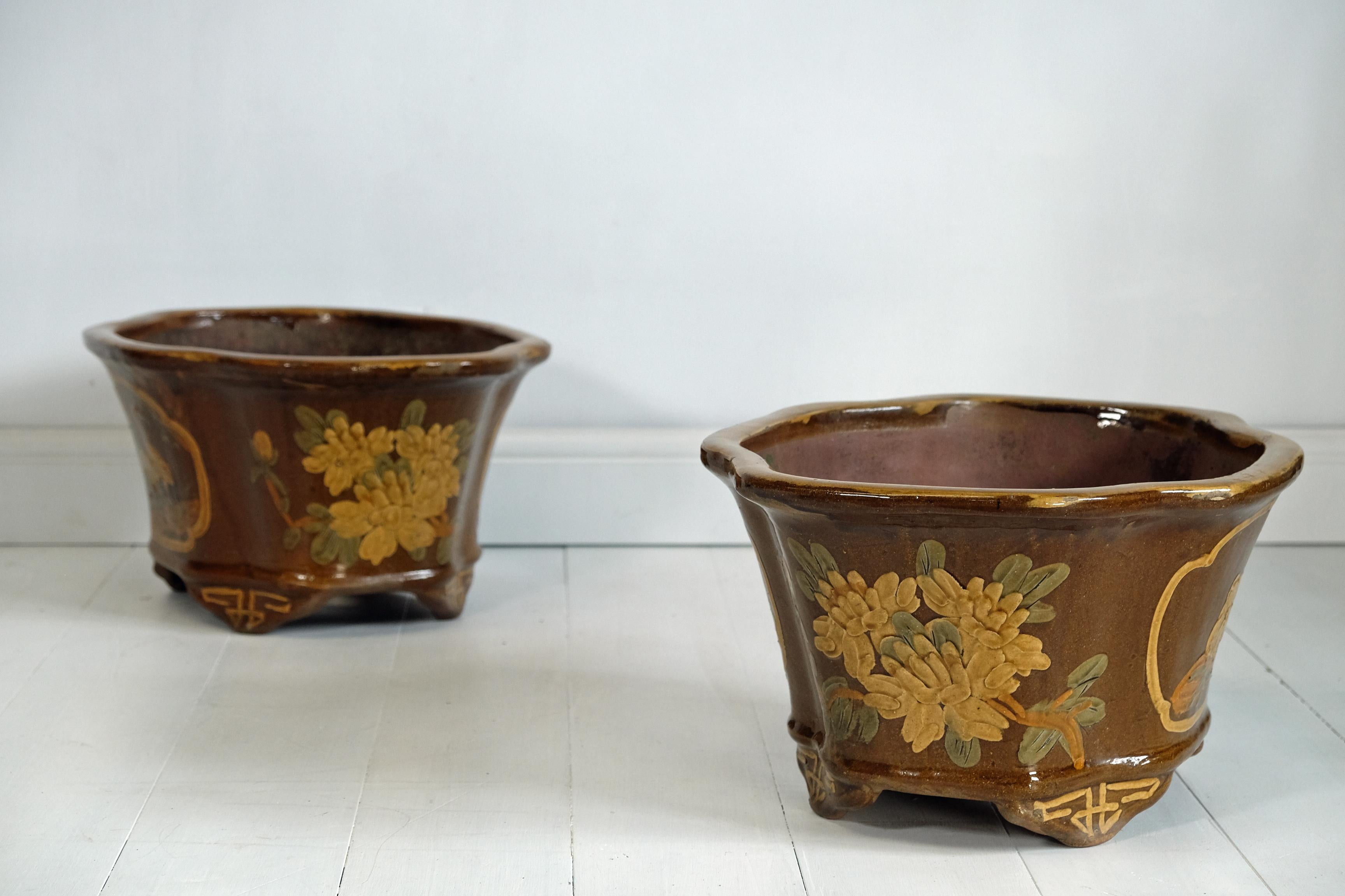 Large Chinese Glazed Terracotta Planters, Urns, Mid-20th Century, Garden Outdoor 3