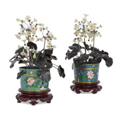 Pair of Large Chinese Hardstone, Jade and Cloisonné Enamel Flower Models