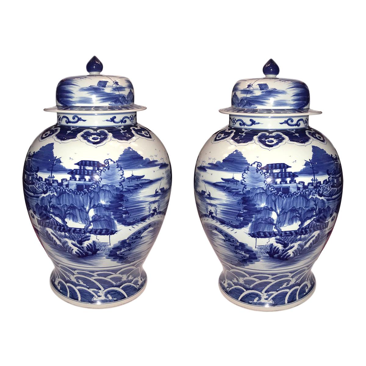 Pair of Large Chinese Jars For Sale