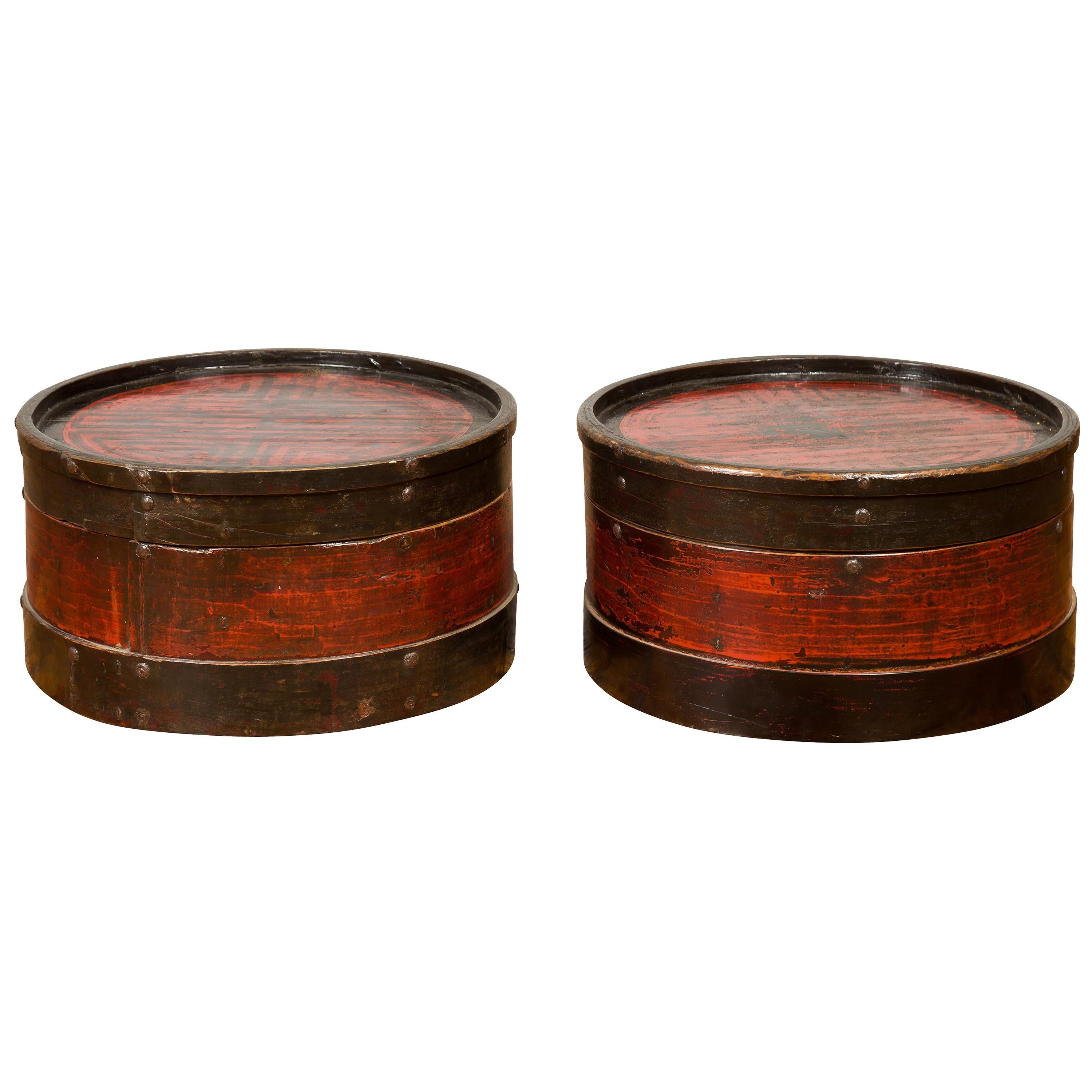 Pair of Asian Wood Drum Tables For Sale at 1stDibs