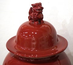 Pair of LARGE Chinese Palace Size Oxblood Colored Urns 47" H