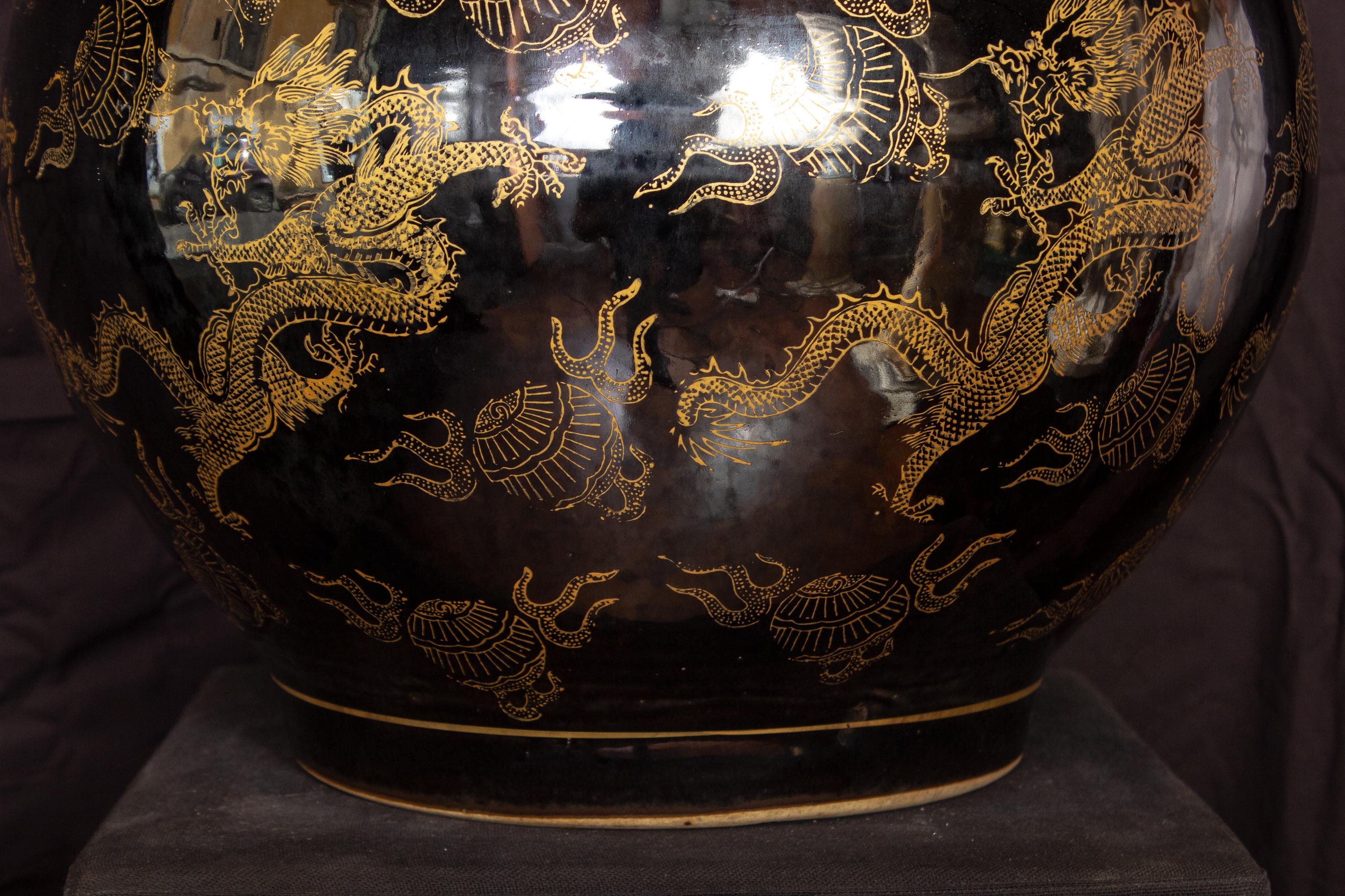 Pair of Large Chinese Porcelain Black and Gilt-Decorated Vases 7