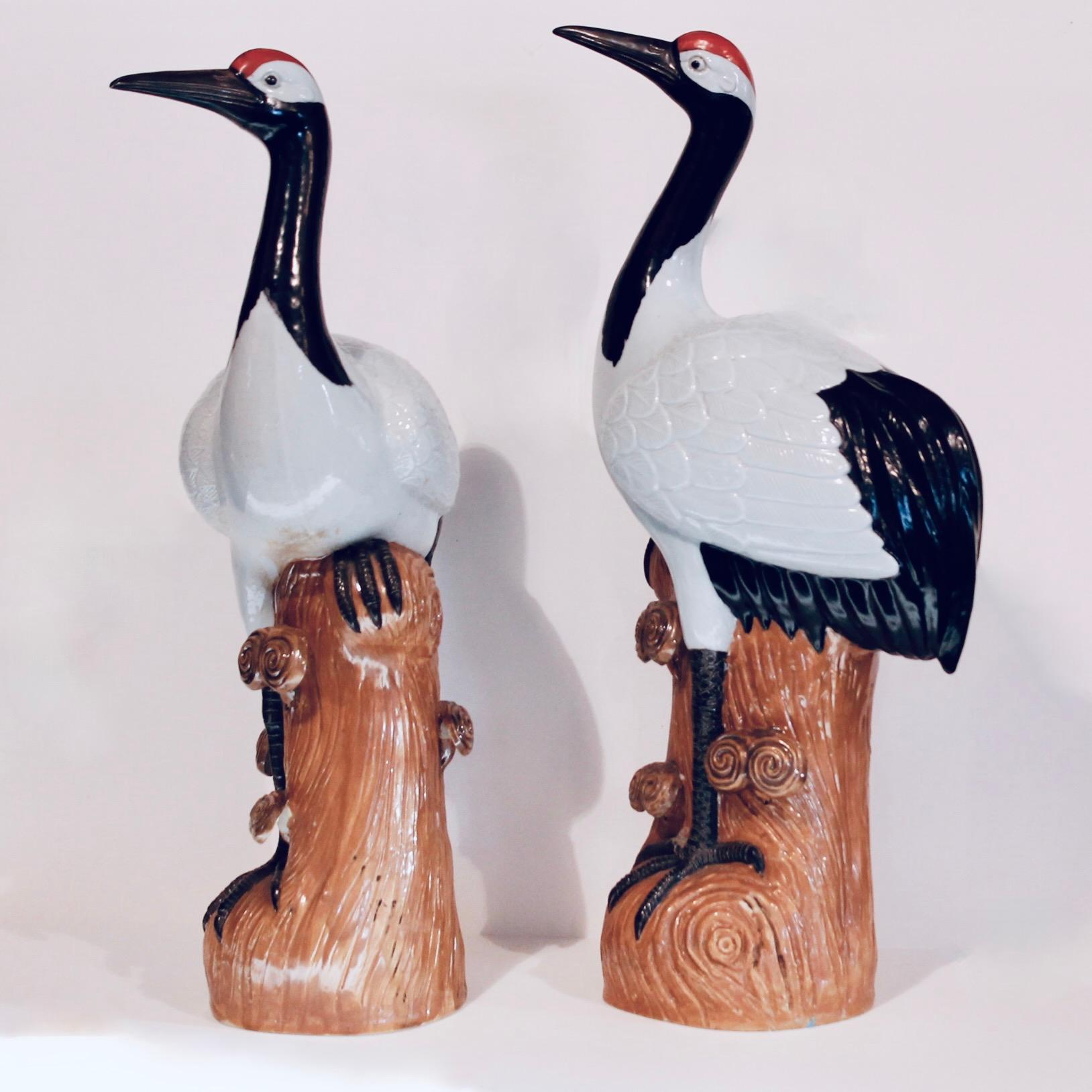 Pair Of Large Chinese Porcelain Red-Crowned Cranes 3