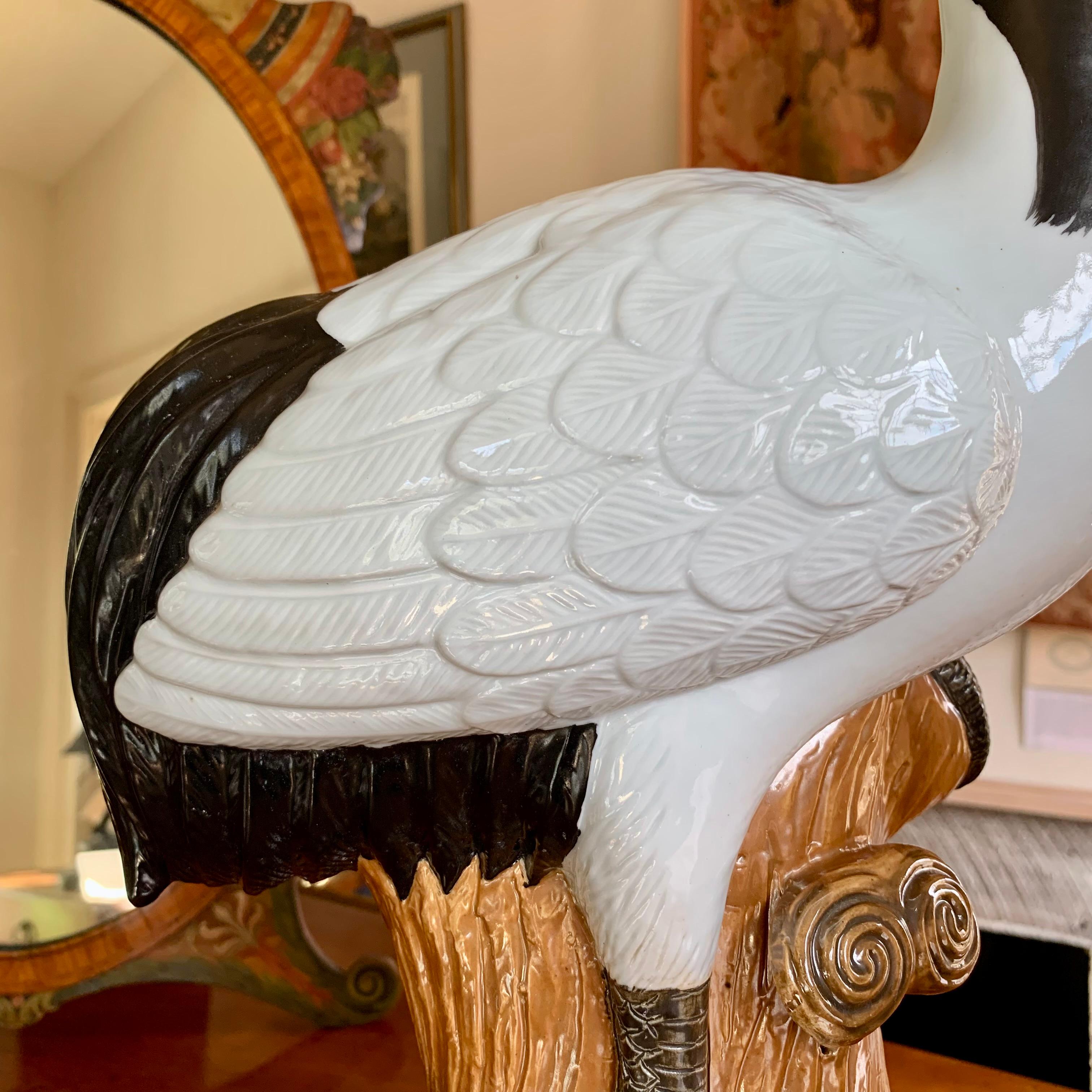 Pair Of Large Chinese Porcelain Red-Crowned Cranes In Good Condition In Free Union, VA