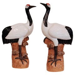 Pair Of Large Chinese Porcelain Red-Crowned Cranes