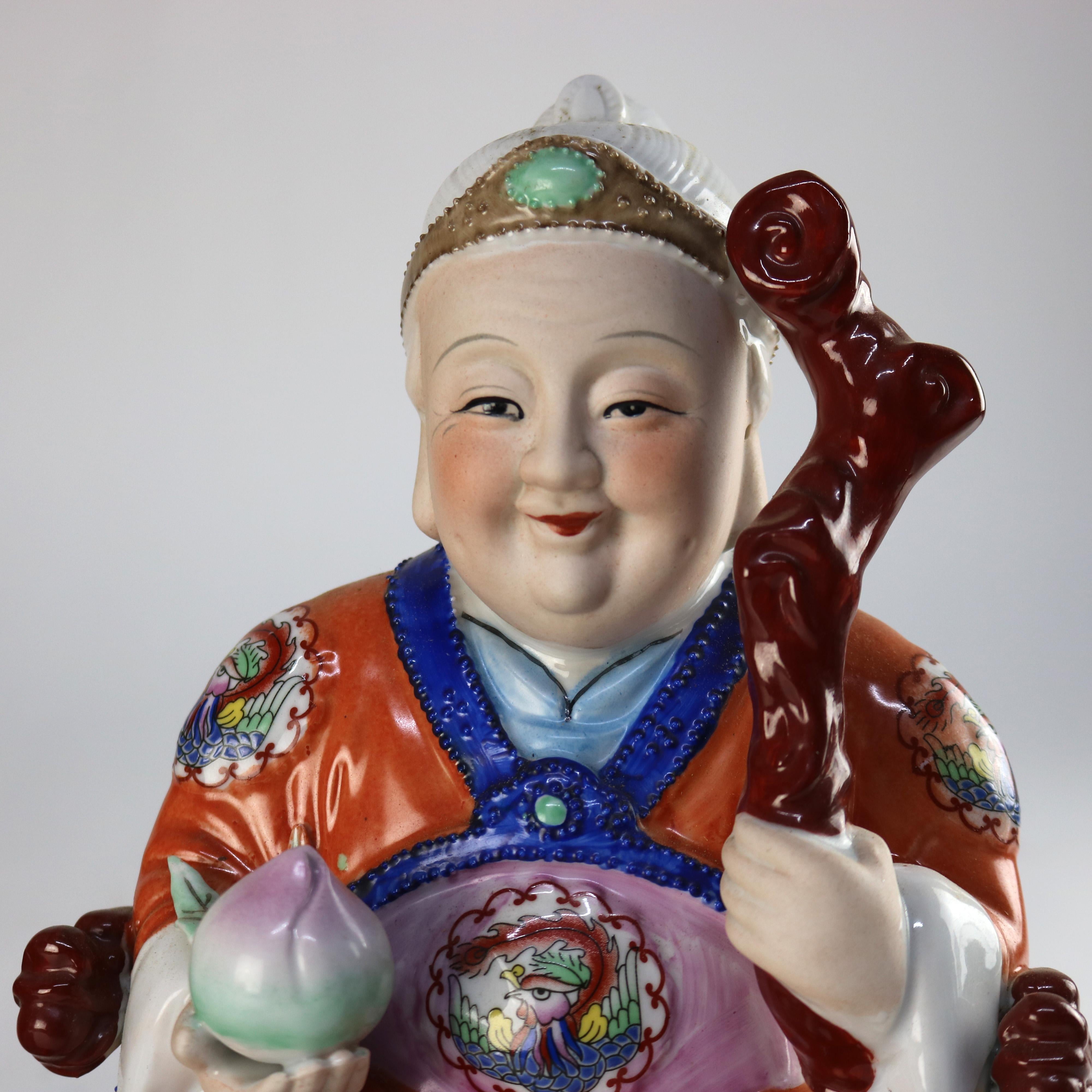 Porcellana Coppia di grandi figure di divinità sedute in porcellana cinese del XX secolo in vendita