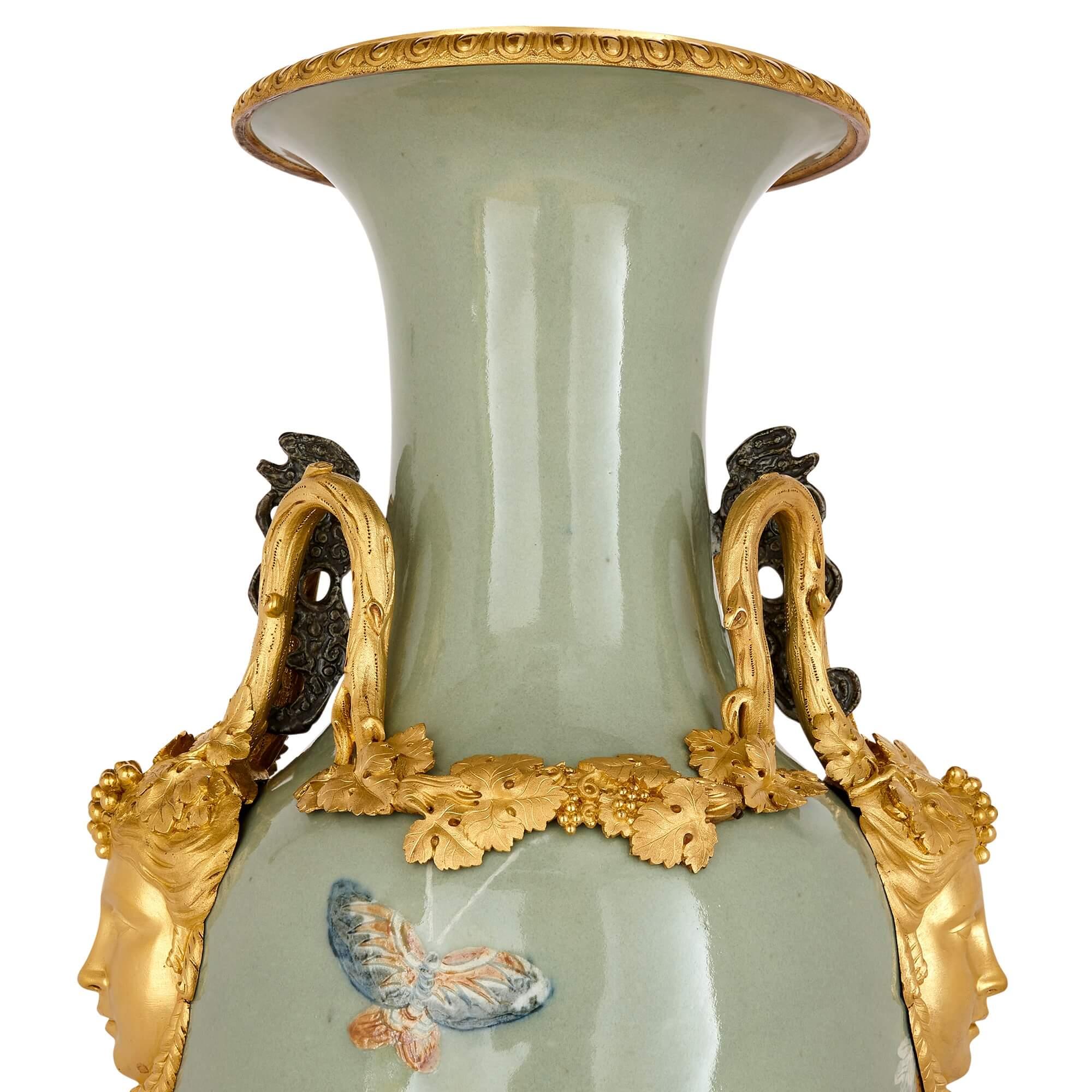 19th Century Pair of Large Chinese Porcelain Vases with French Ormolu Mounts For Sale
