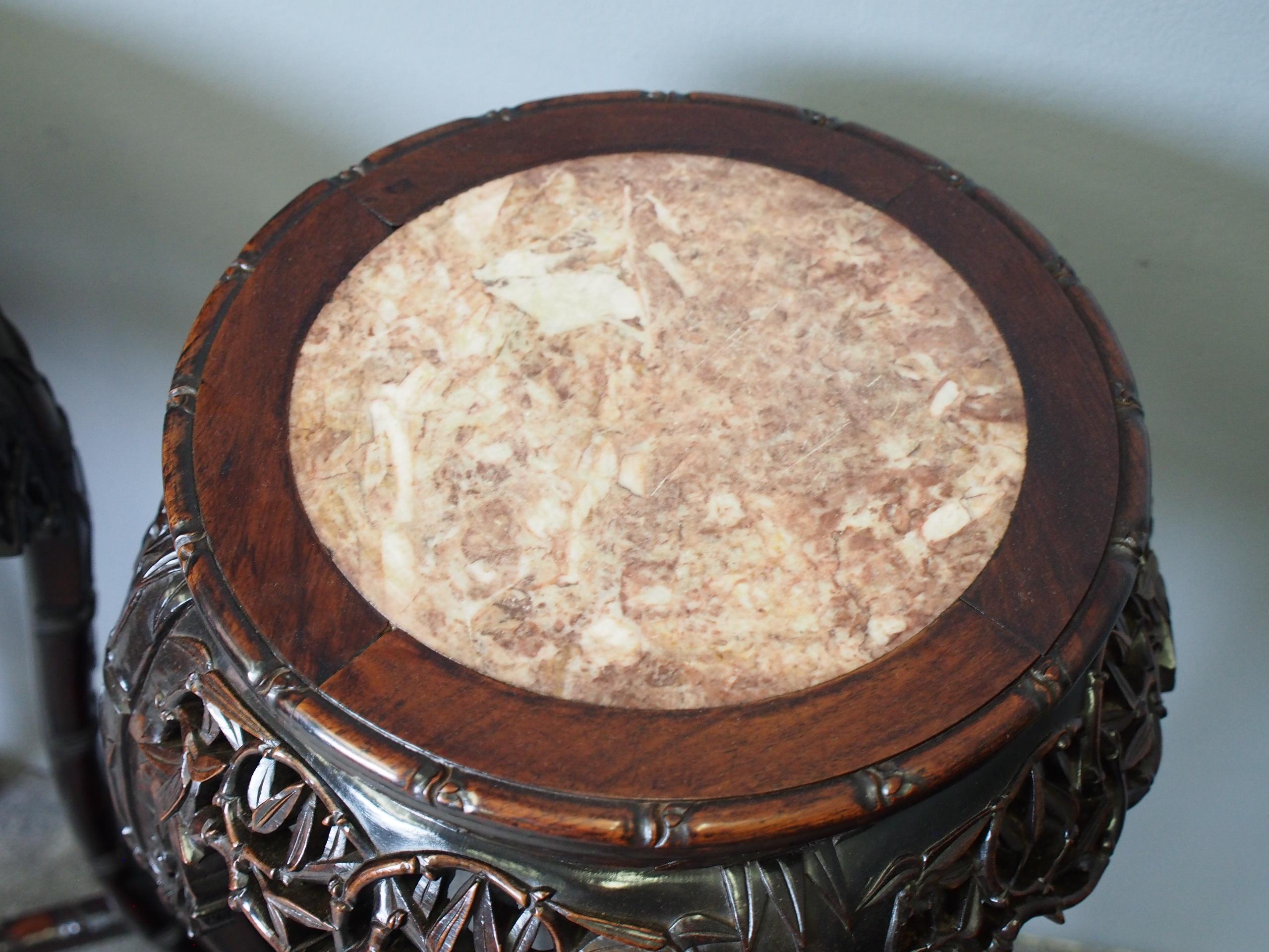 Marble Pair of Large Chinese Rosewood Plant Stands