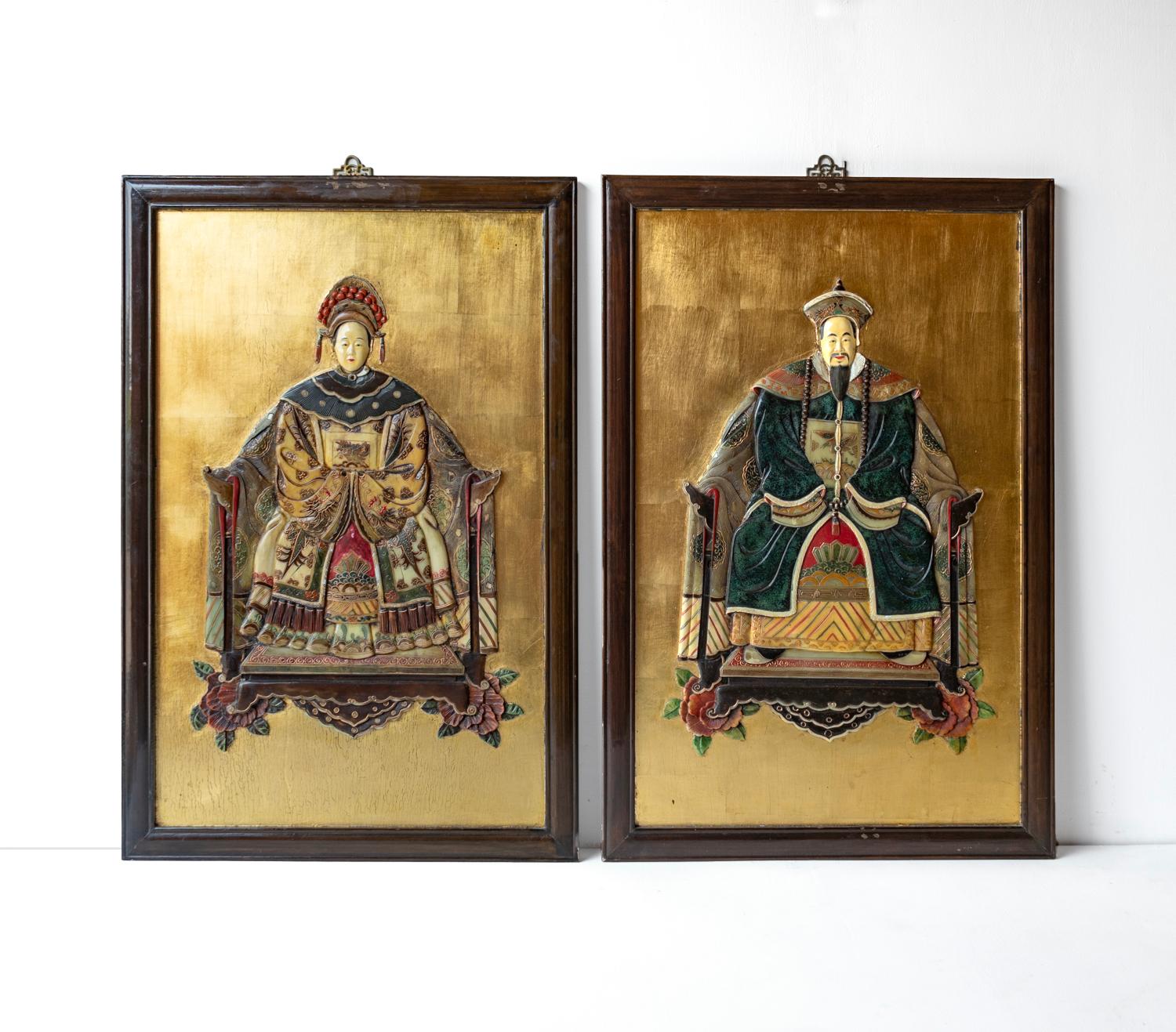 THREE DIMENSIONAL HAND-CARVED SEMI PRECIOUS STONE PICTURES

Depicting a Qing Dynasty Emperor and Empress.

Originating from the Shoushan region of Fujian Province in China.

Carved and inlaid pieces of different semi-precious stones form relief