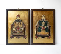 Pair of Large Chinese Shoushan Carved Hardstone Emperor & Empress Portraits