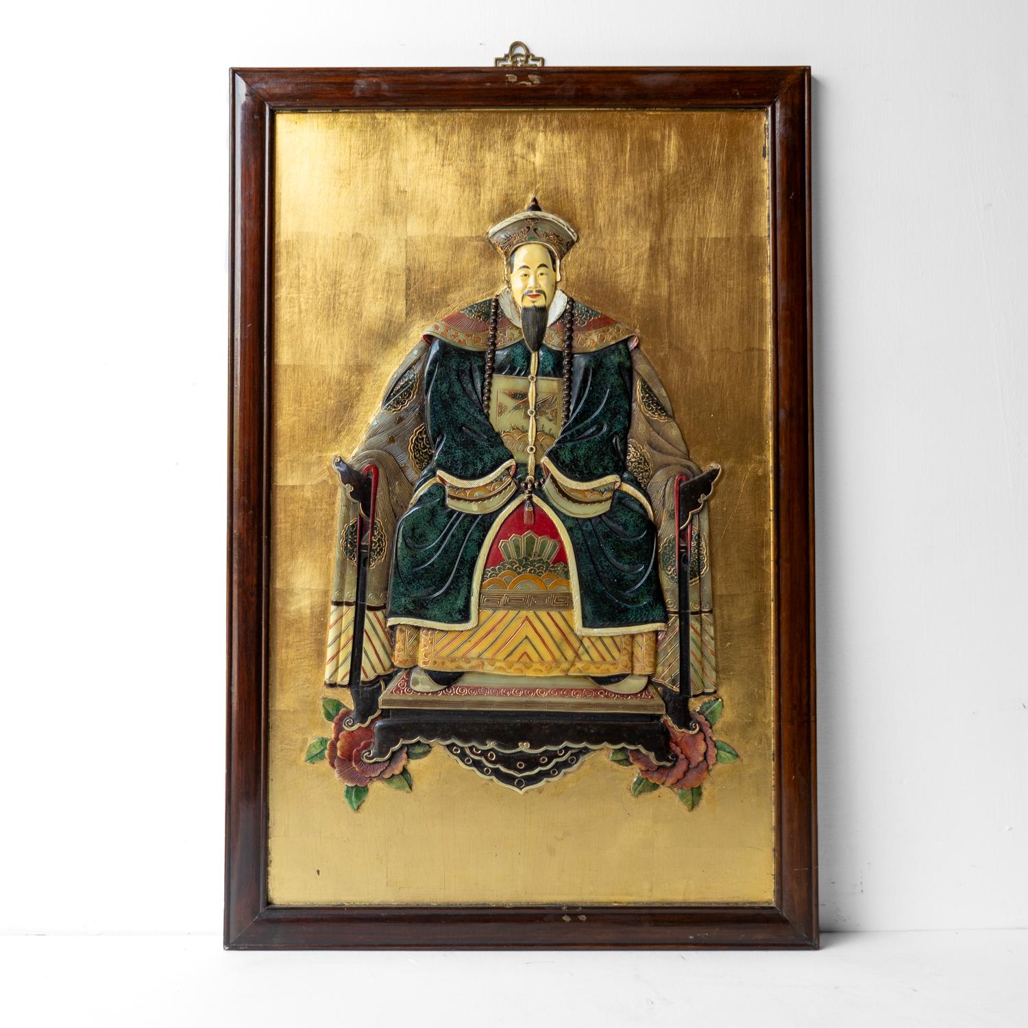 Pareja de grandes retratos de emperador y emperatriz chinos tallados en piedra dura shoushan Qing