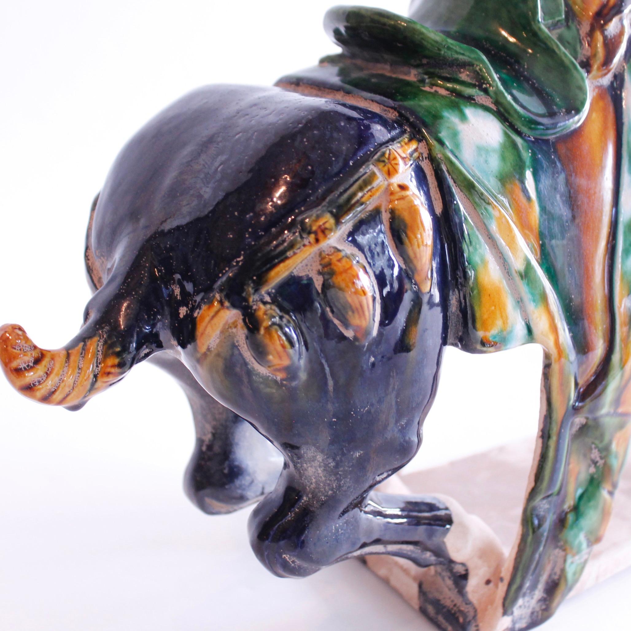 Pair Of Large Chinese Terracotta Tang Style Horses With Sancai Glaze For Sale 4