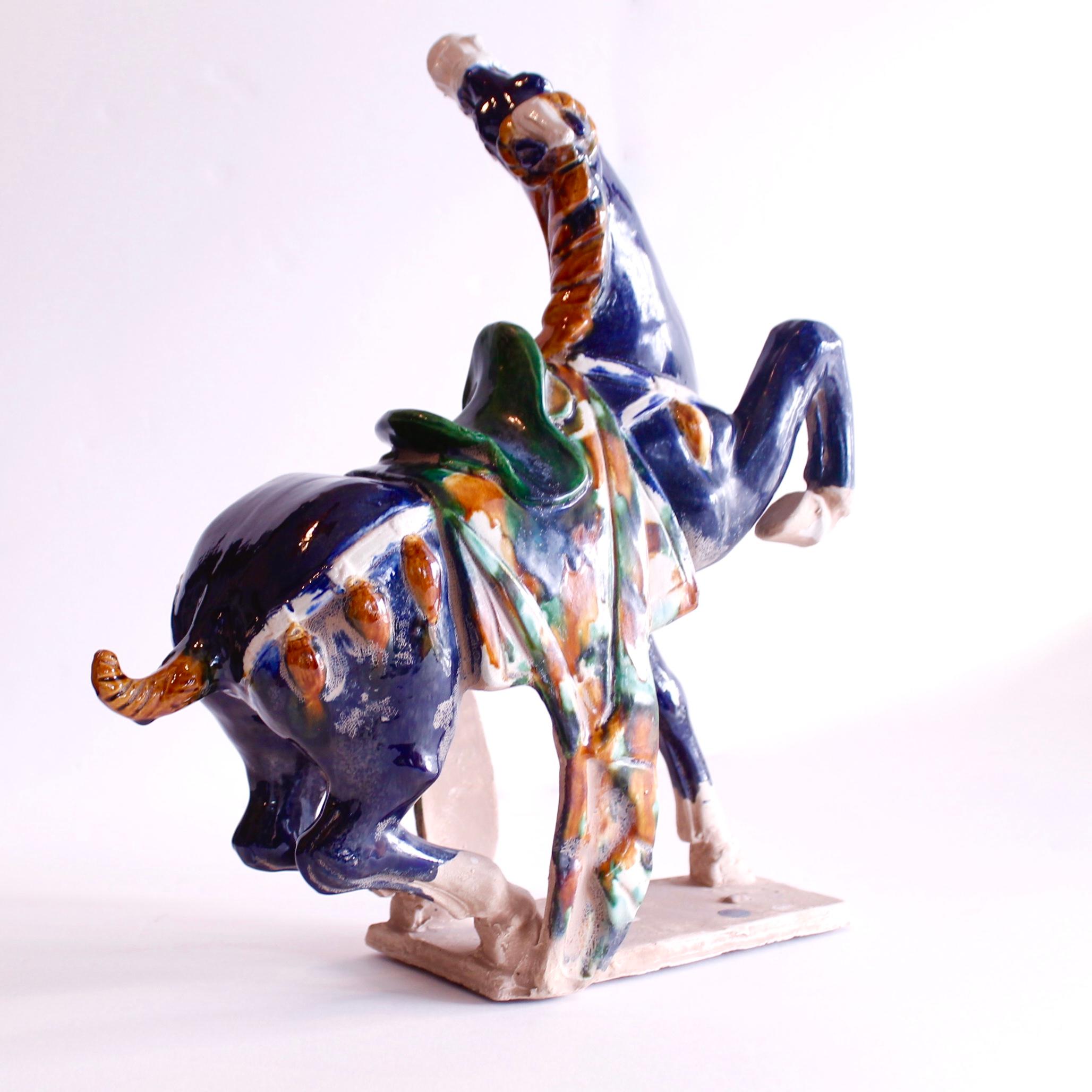 Pair Of Large Chinese Terracotta Tang Style Horses With Sancai Glaze In Good Condition For Sale In Free Union, VA