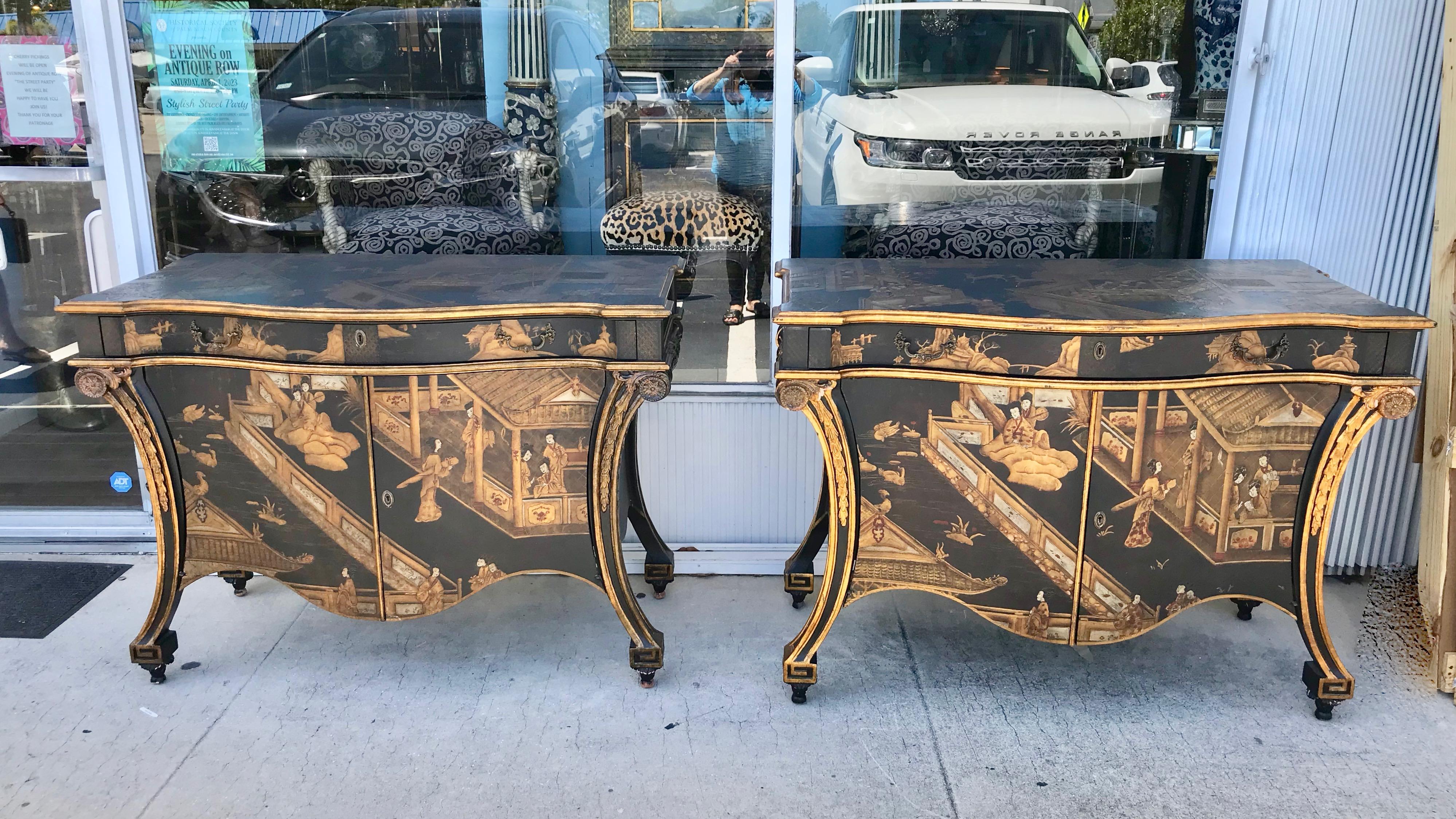 American Pair of Large Chinoiserie Commodes by Baker