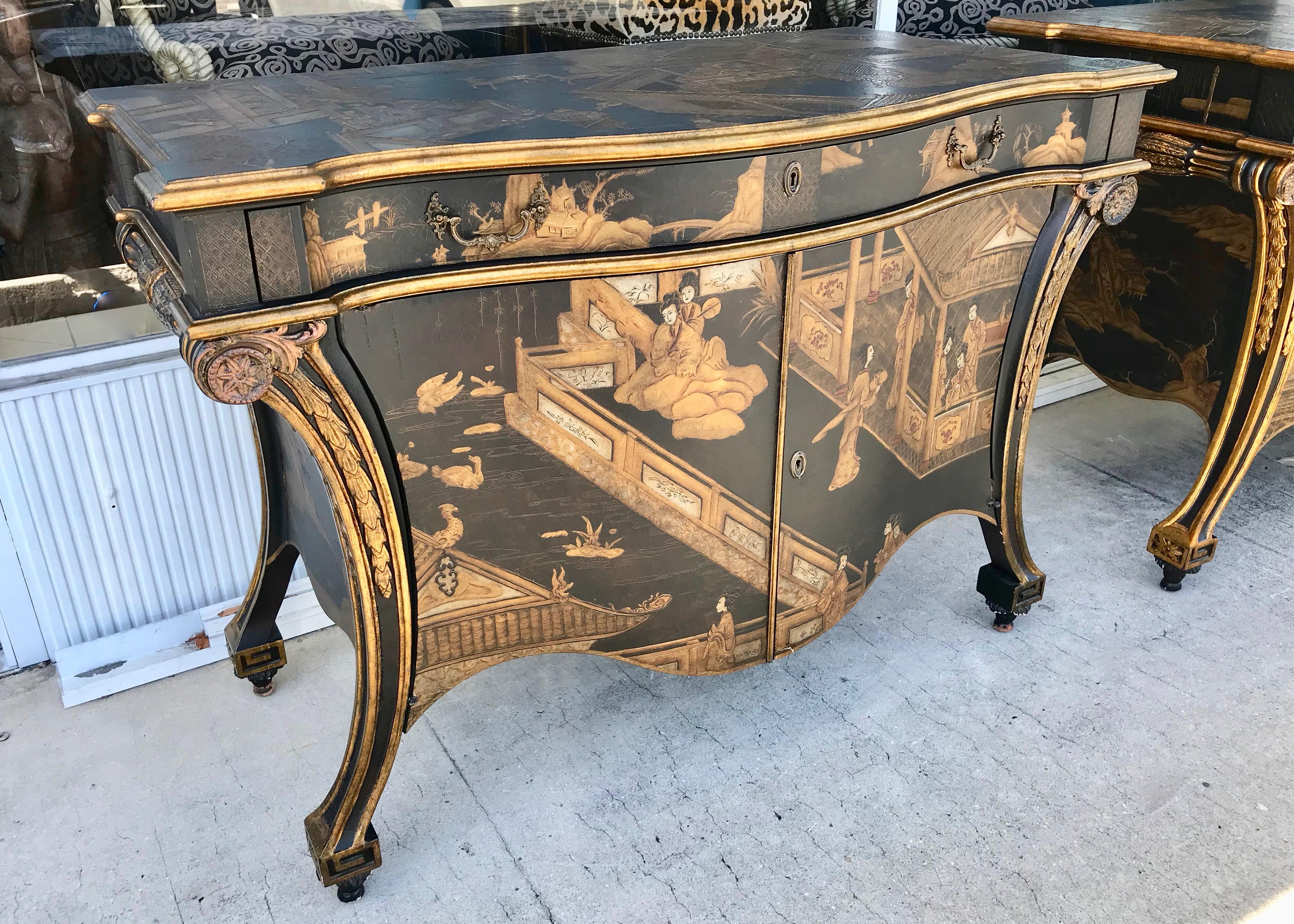 20th Century Pair of Large Chinoiserie Commodes by Baker