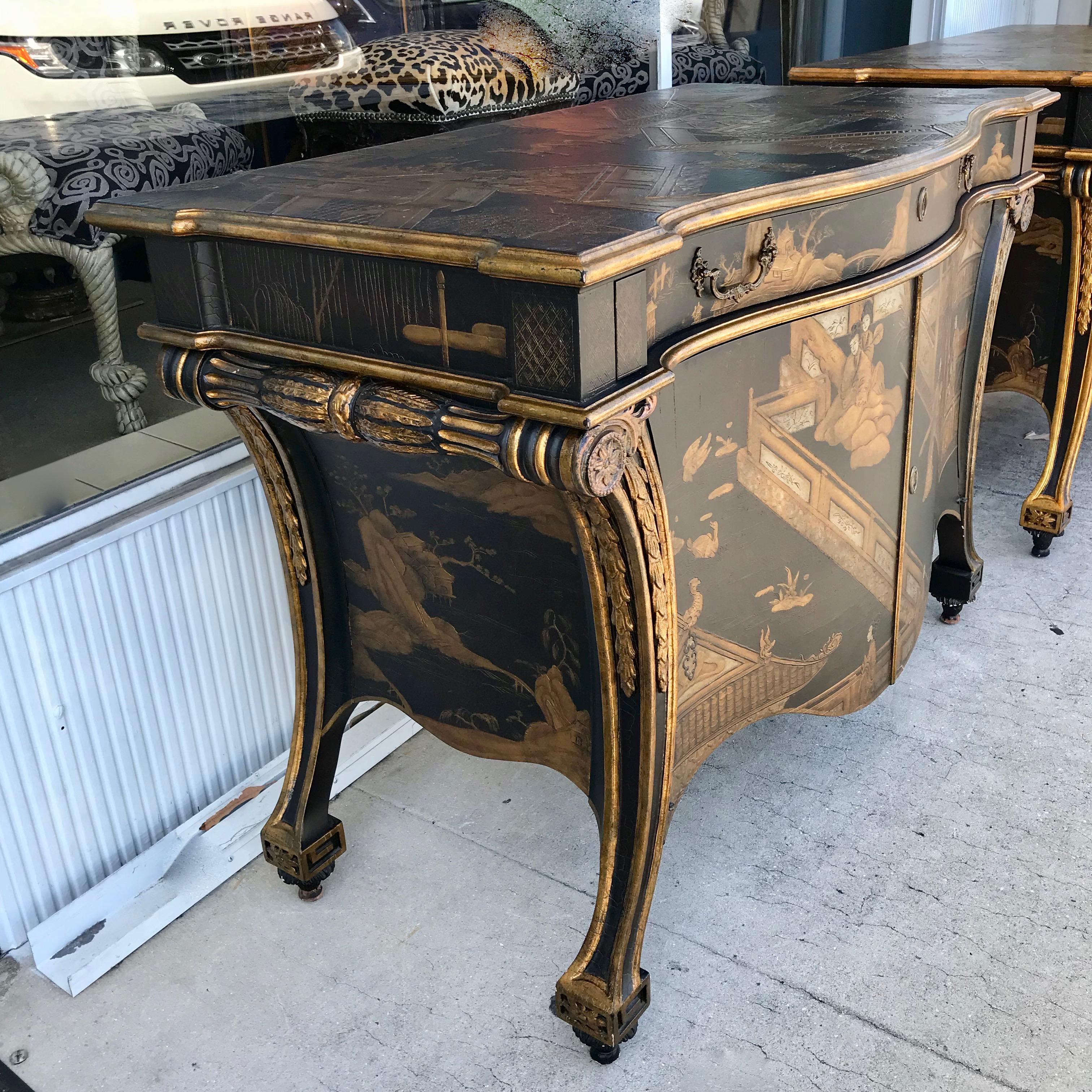 Brass Pair of Large Chinoiserie Commodes by Baker