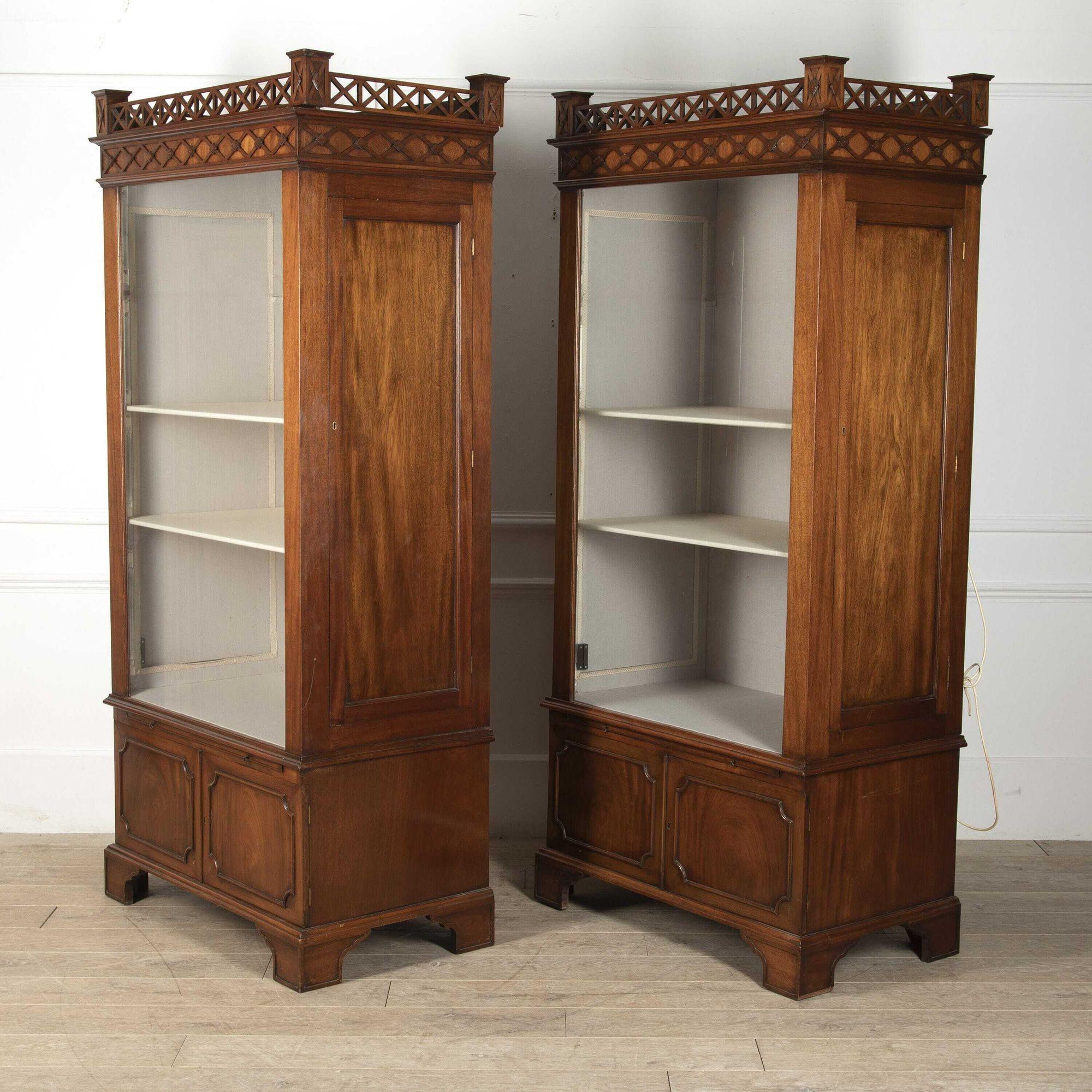 Pair of Large Chinoiserie Style Collectors Display Cabinets 1