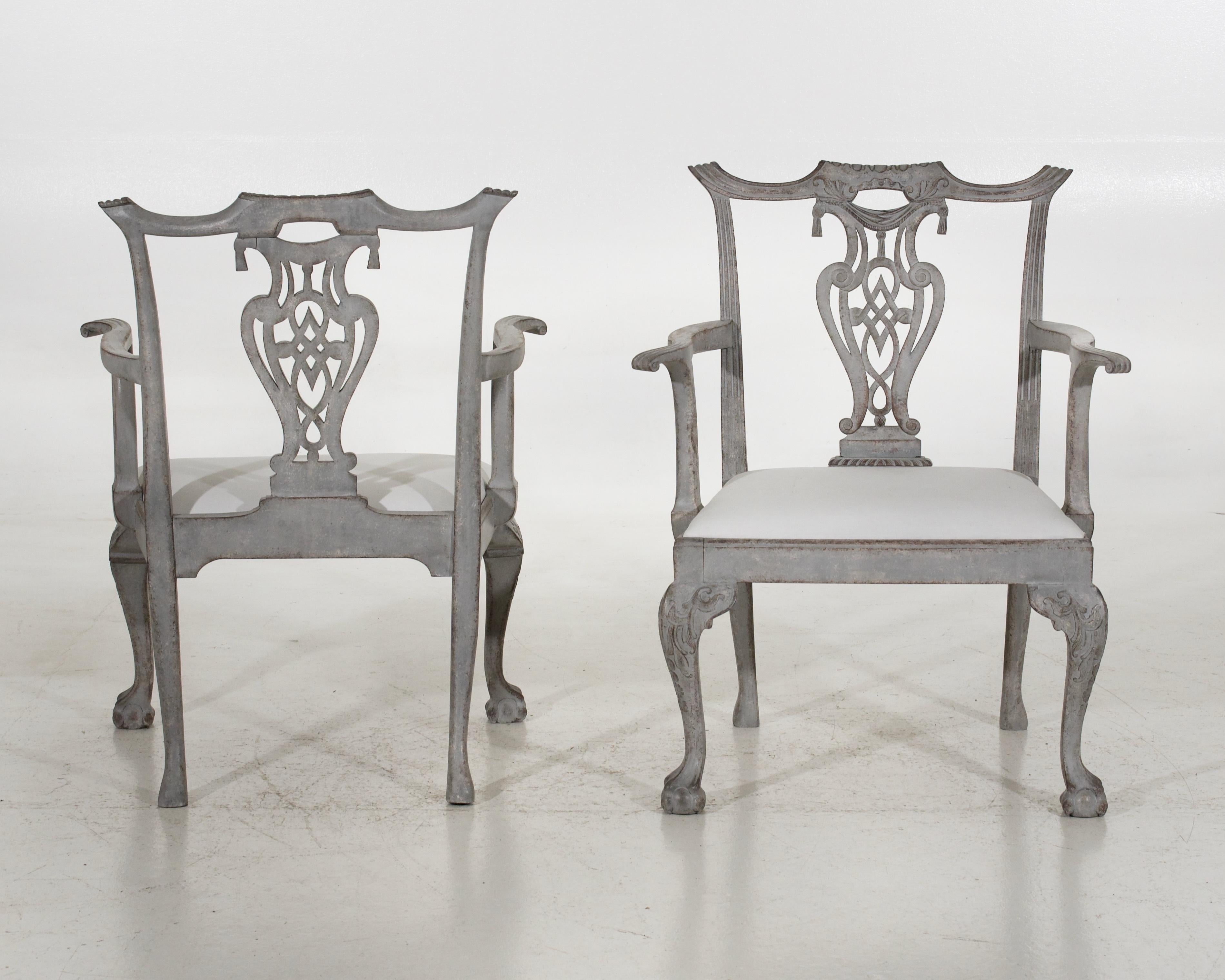 Paire de grands fauteuils de style Chippendale, 19e siècle en vente 5
