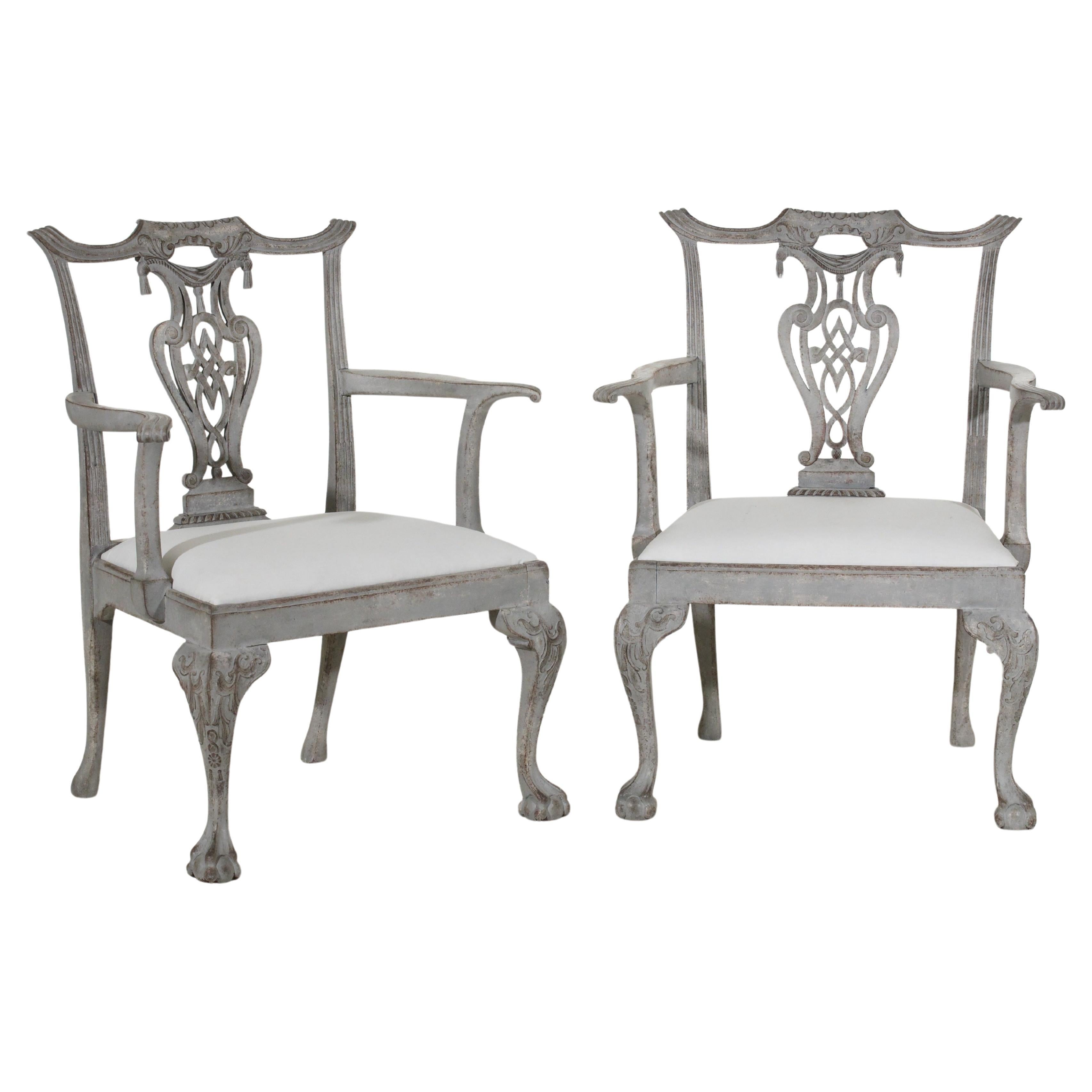 Pair of large Chippendale style armchairs, 19th C. For Sale