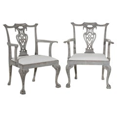 Antique Pair of large Chippendale style armchairs, 19th C.