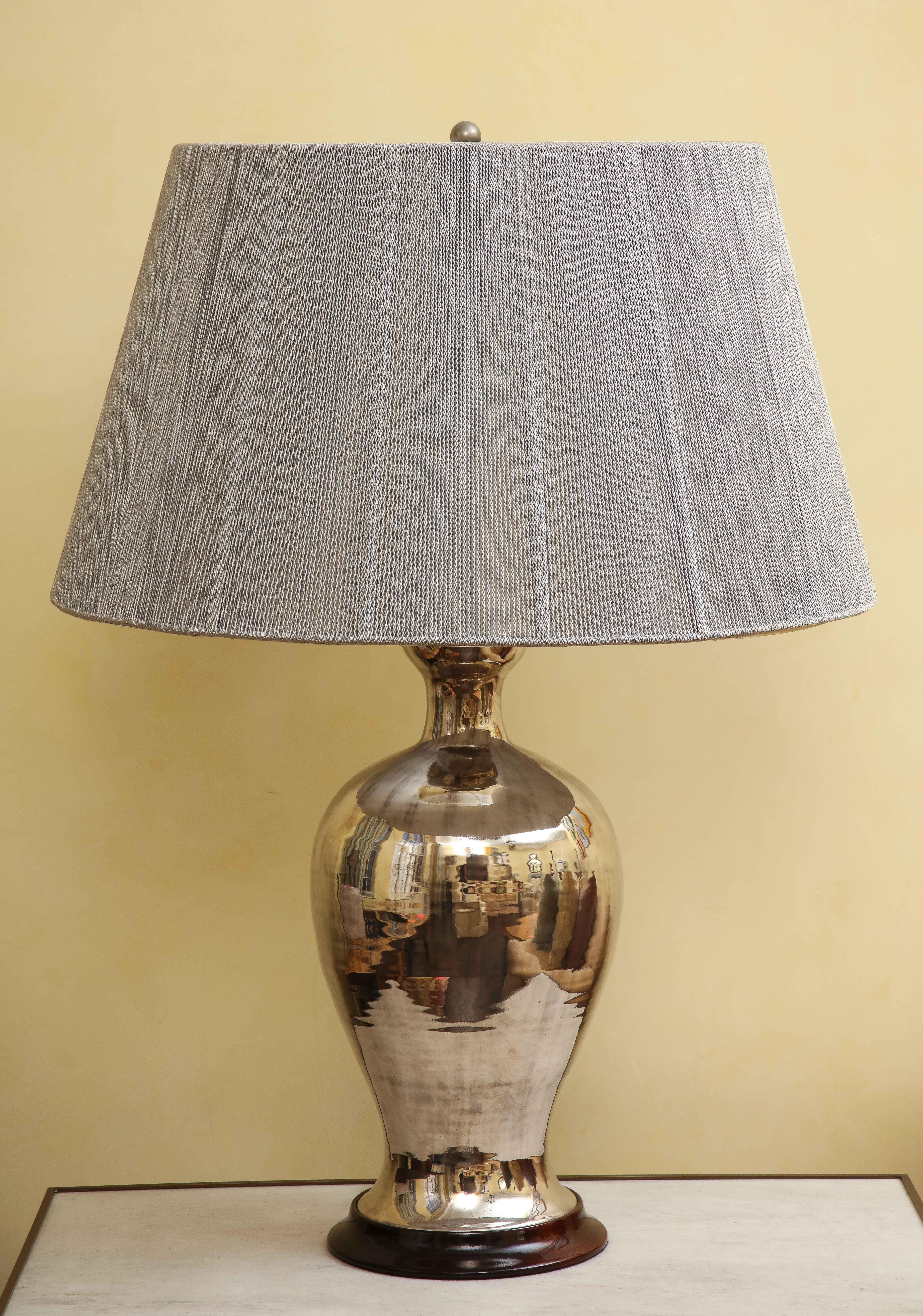 American Pair of Large Christopher Spitzmiller Silver Lustre Table Lamps