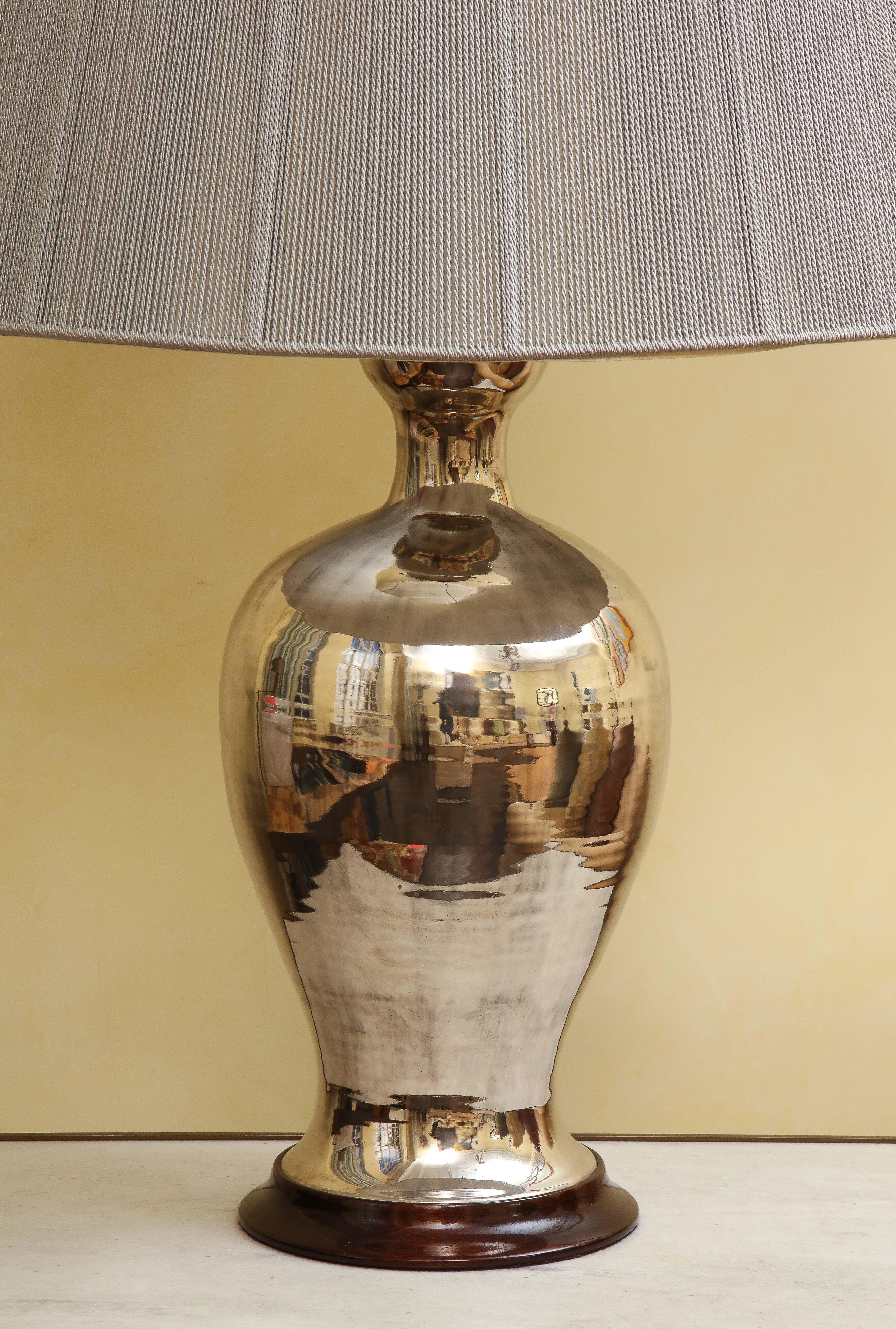 Glazed Pair of Large Christopher Spitzmiller Silver Lustre Table Lamps