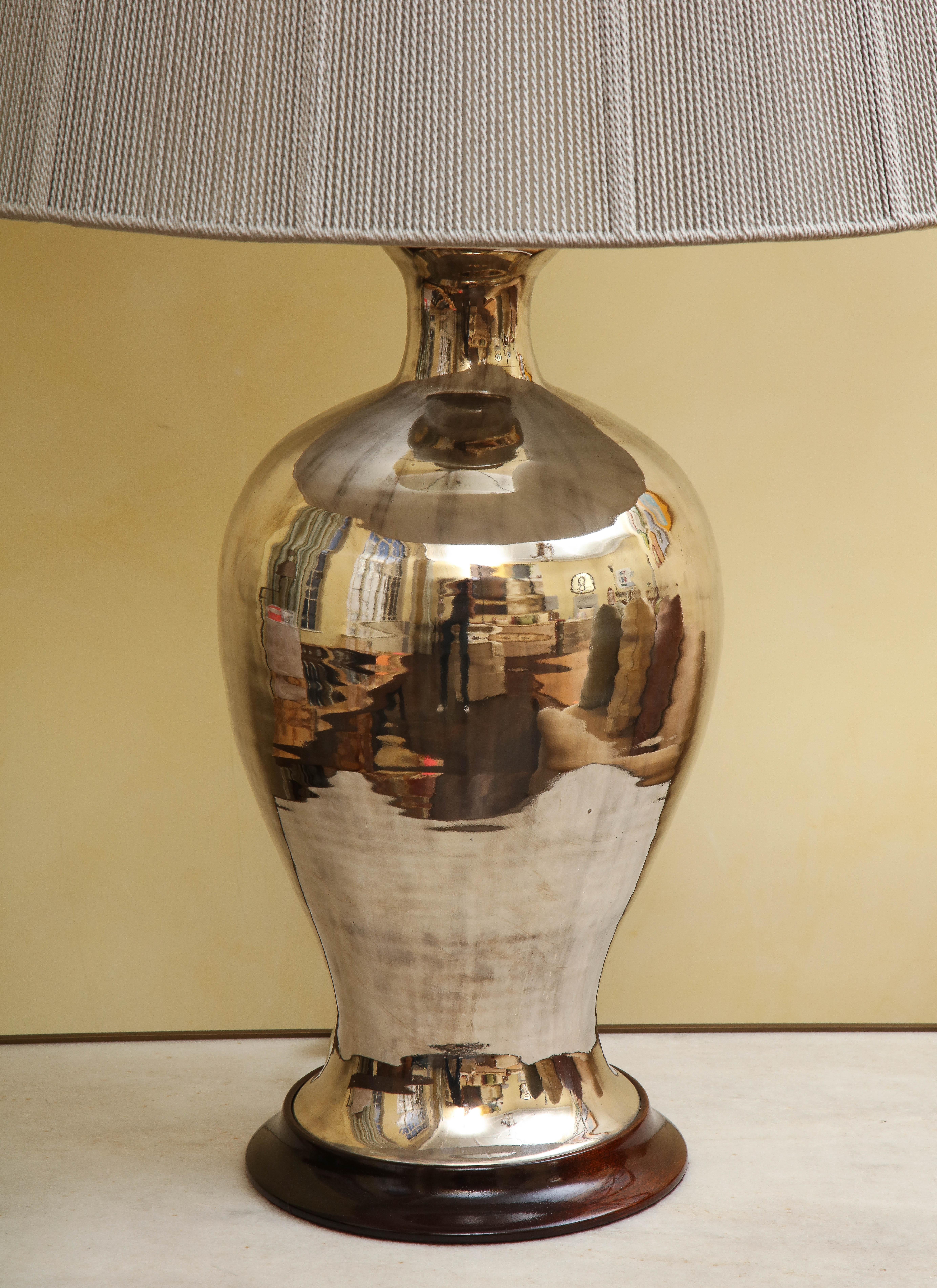 Contemporary Pair of Large Christopher Spitzmiller Silver Lustre Table Lamps