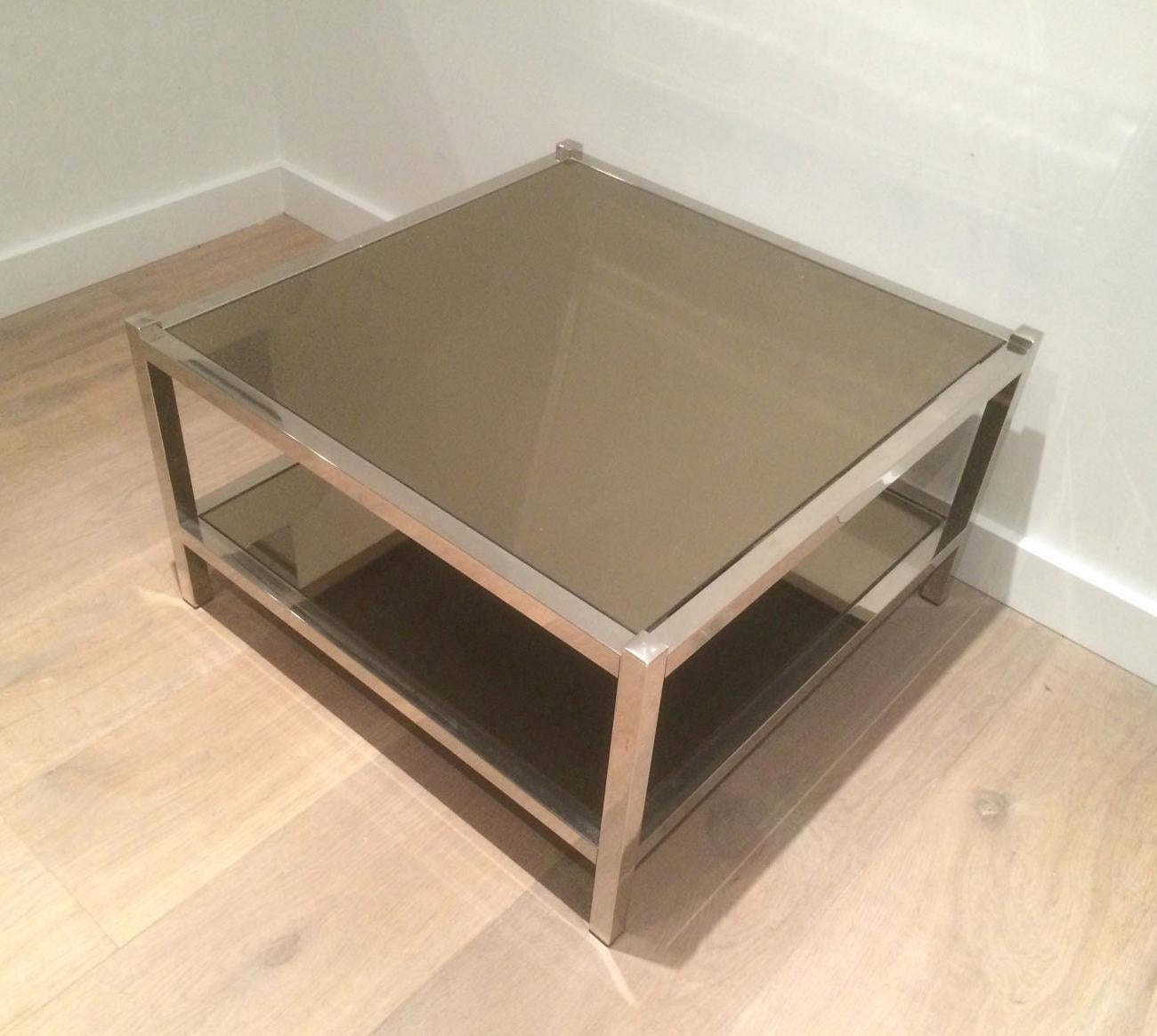 Pair of Large Chrome and Bronze Mirror Side Tables, circa 1970 For Sale 4