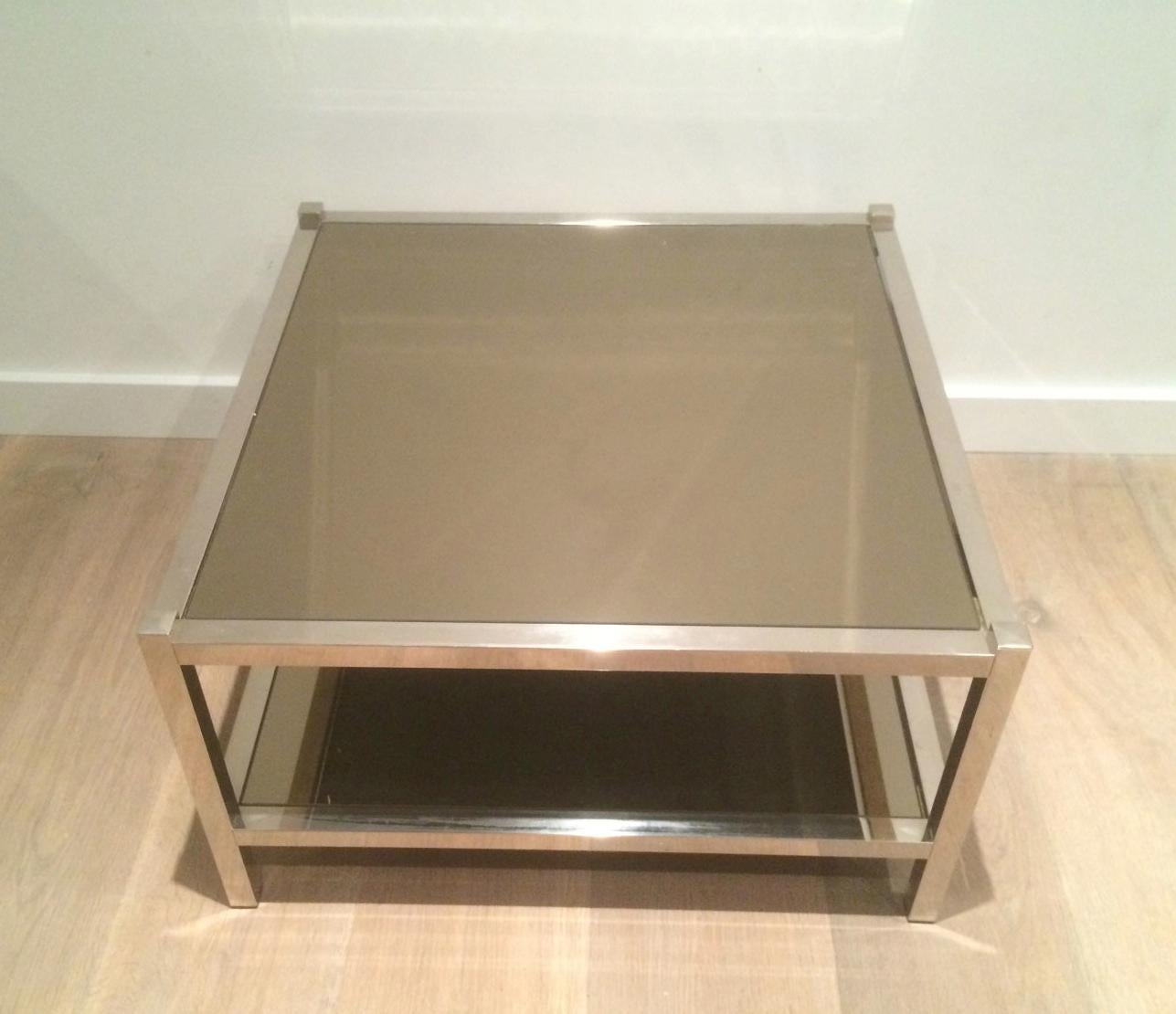 Pair of Large Chrome and Bronze Mirror Side Tables, circa 1970 For Sale 5